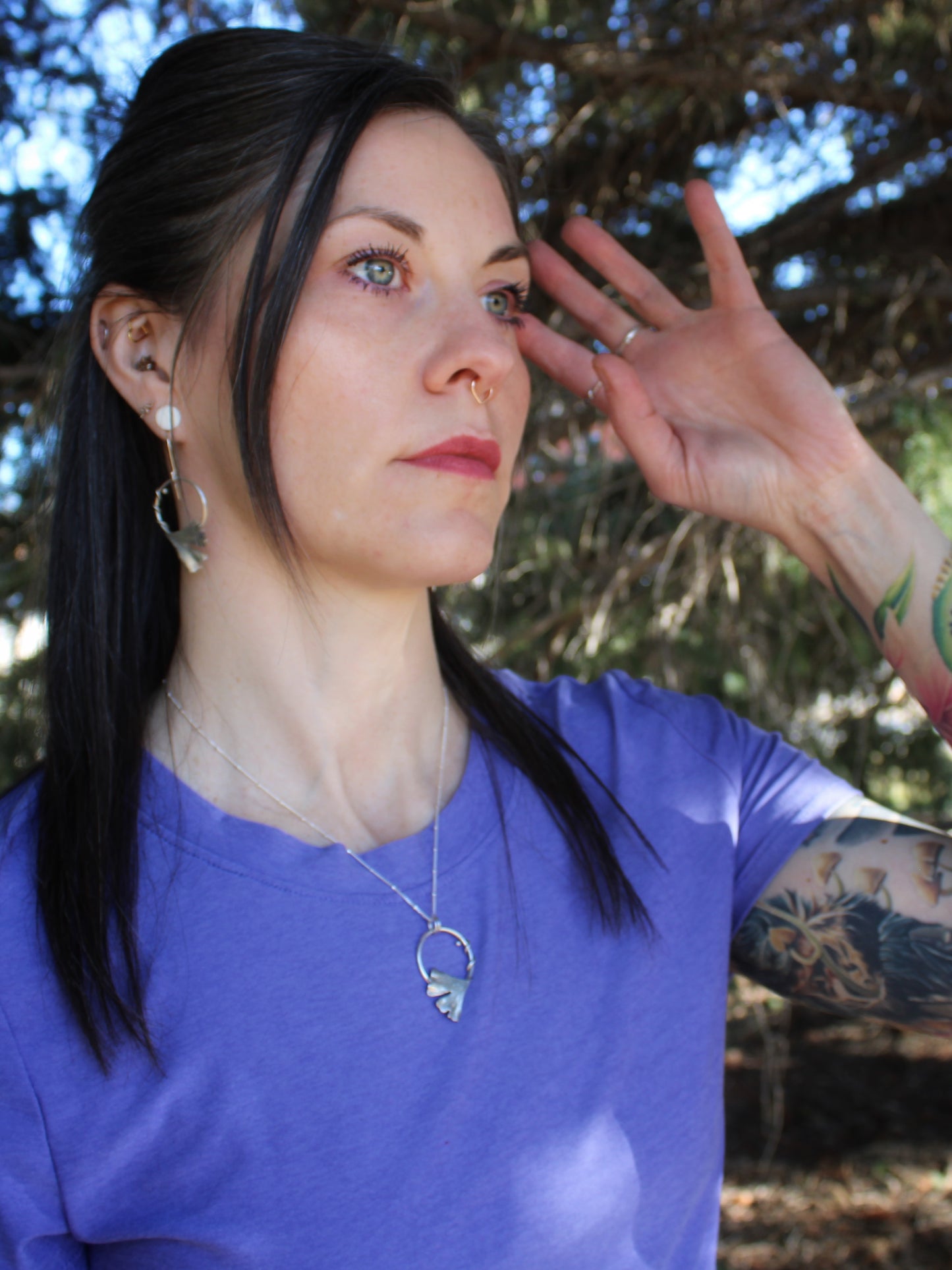 Golden Dawn Pendant: Sterling Silver Gingko Leaves