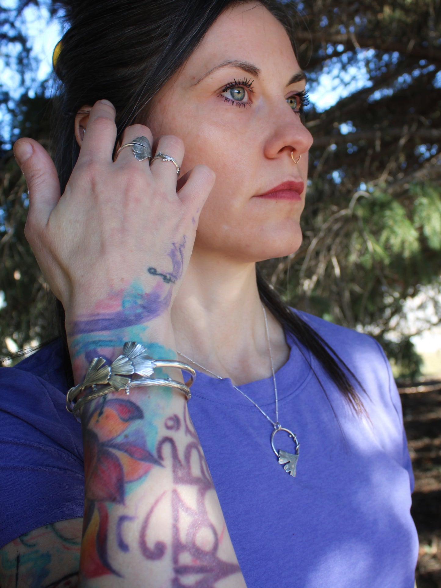 Woven Wisdom: Sterling Silver Triple Gingko Cuff