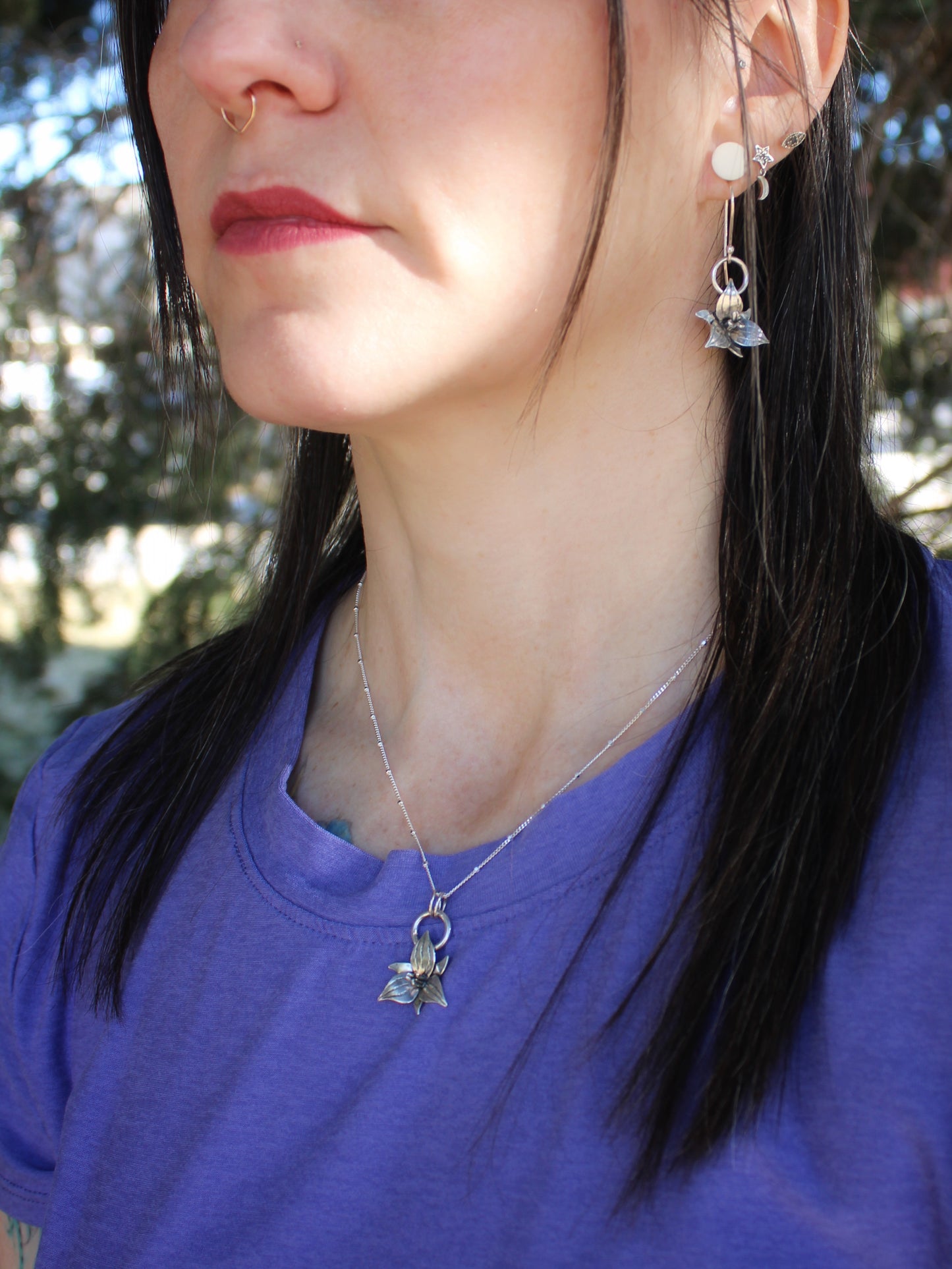 Trillium Tranquility Pendant: Sterling Silver Trillium