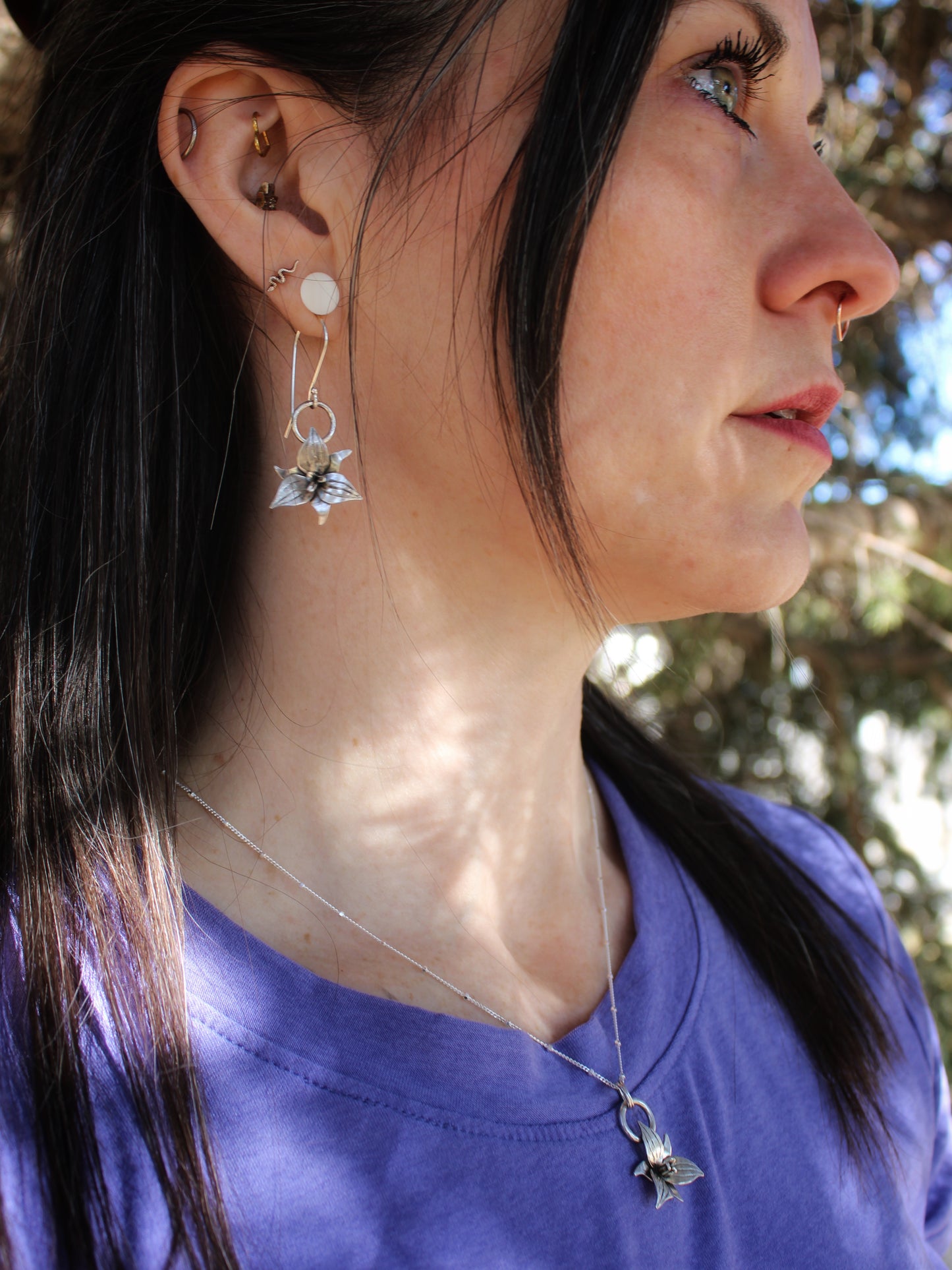 Trillium Bloom: Sterling Silver Trillium Flower Earrings
