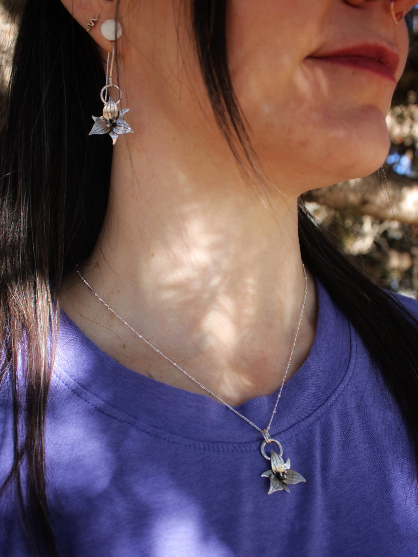 Trillium Tranquility Pendant: Sterling Silver Trillium