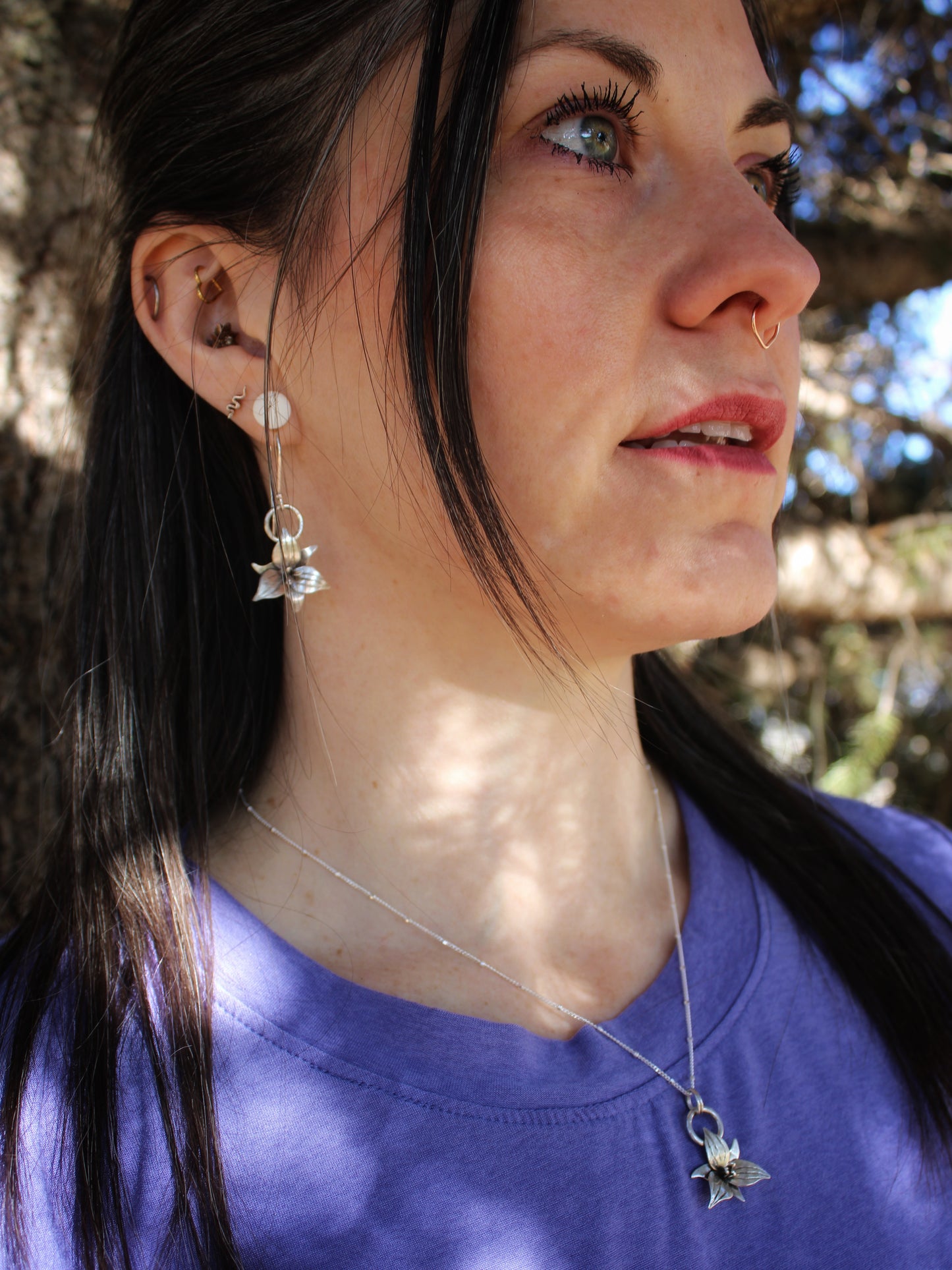 Trillium Bloom: Sterling Silver Trillium Flower Earrings