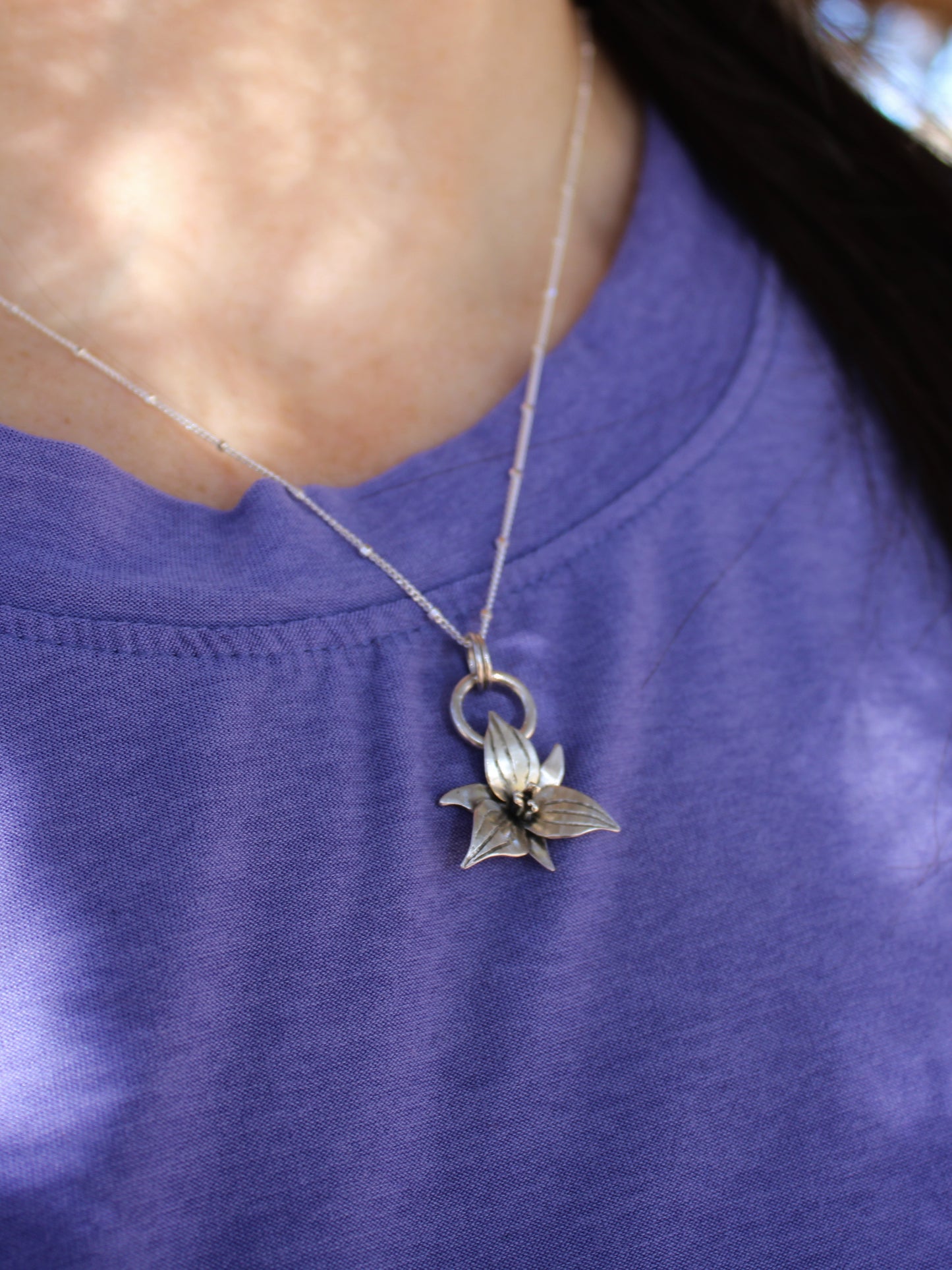 Trillium Tranquility Pendant: Sterling Silver Trillium