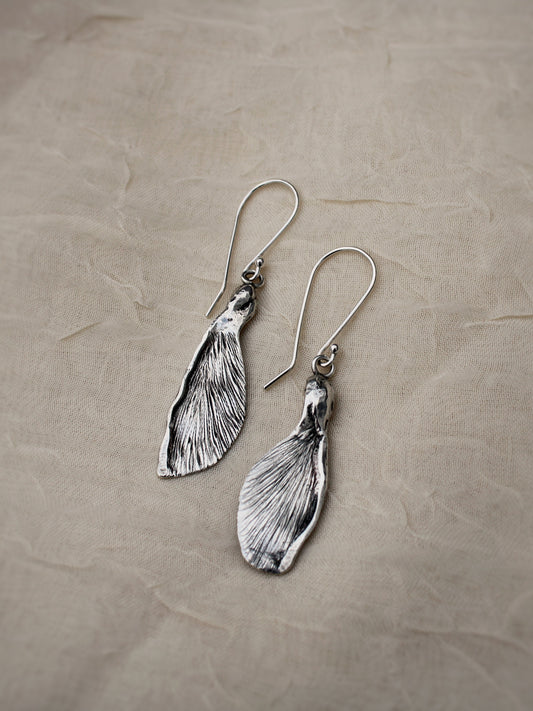 Flight of Spring Earrings: Sterling Silver Maple Samaras