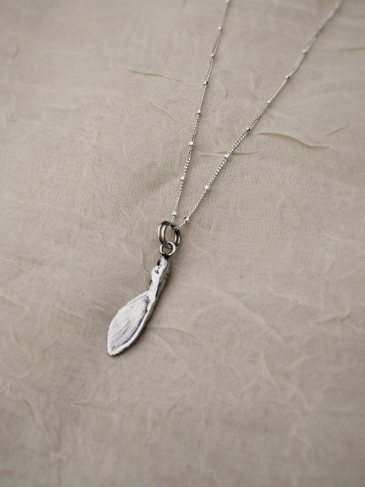 Solace in Flight Pendant: Sterling Silver Maple Samara