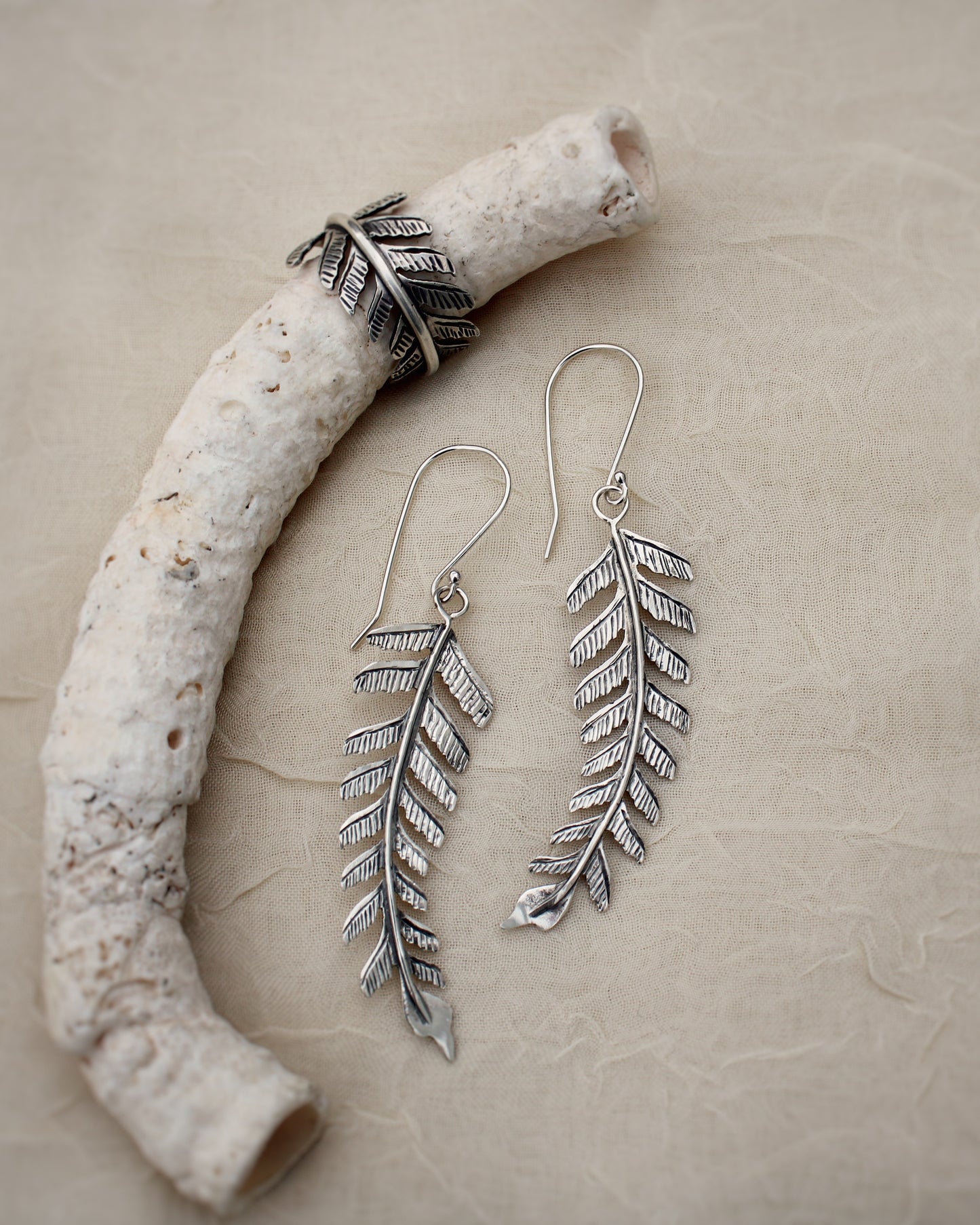 Maiden Grace Earrings: Sterling Silver Maidenhair Fern Leaves