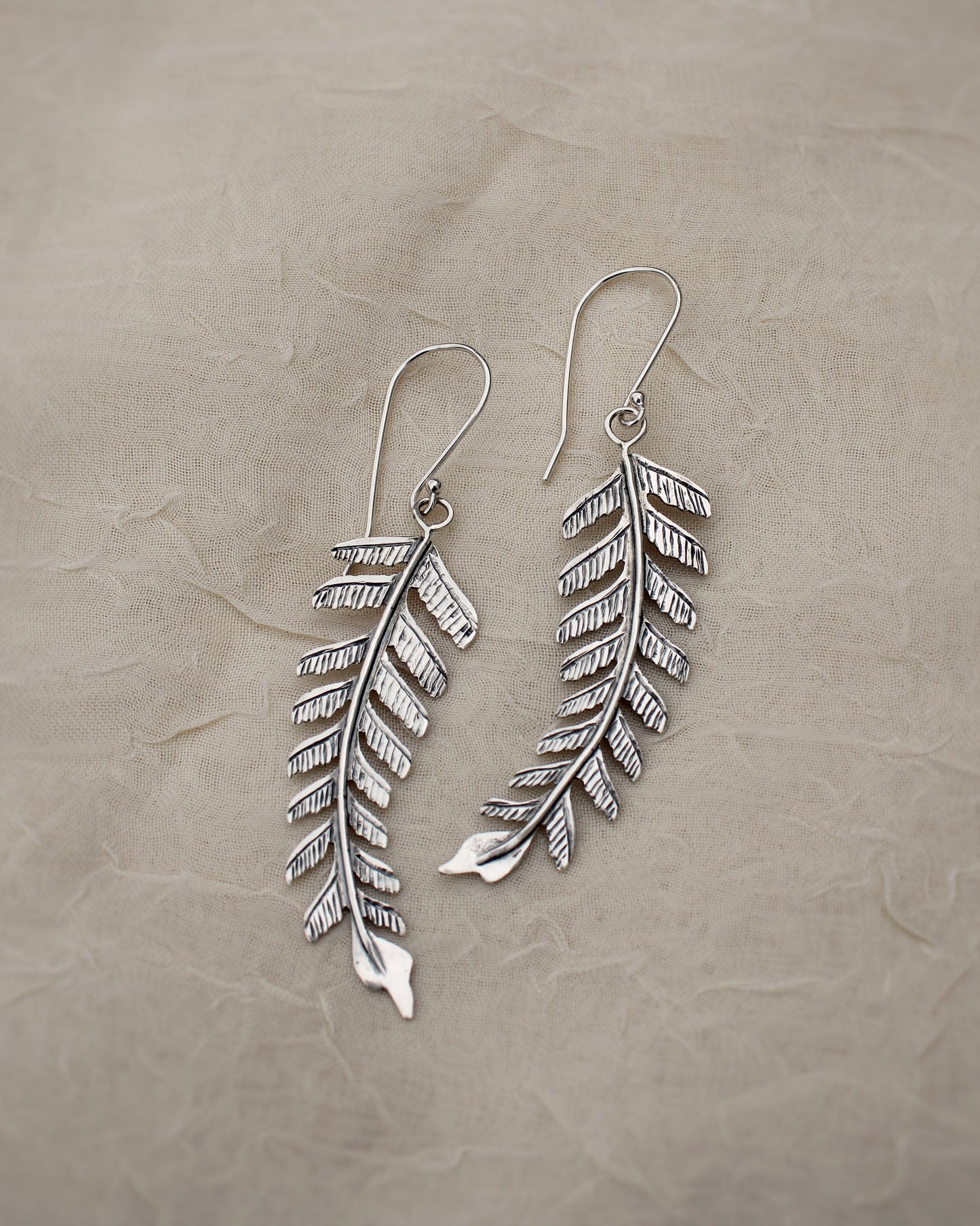 Maiden Grace Earrings: Sterling Silver Maidenhair Fern Leaves