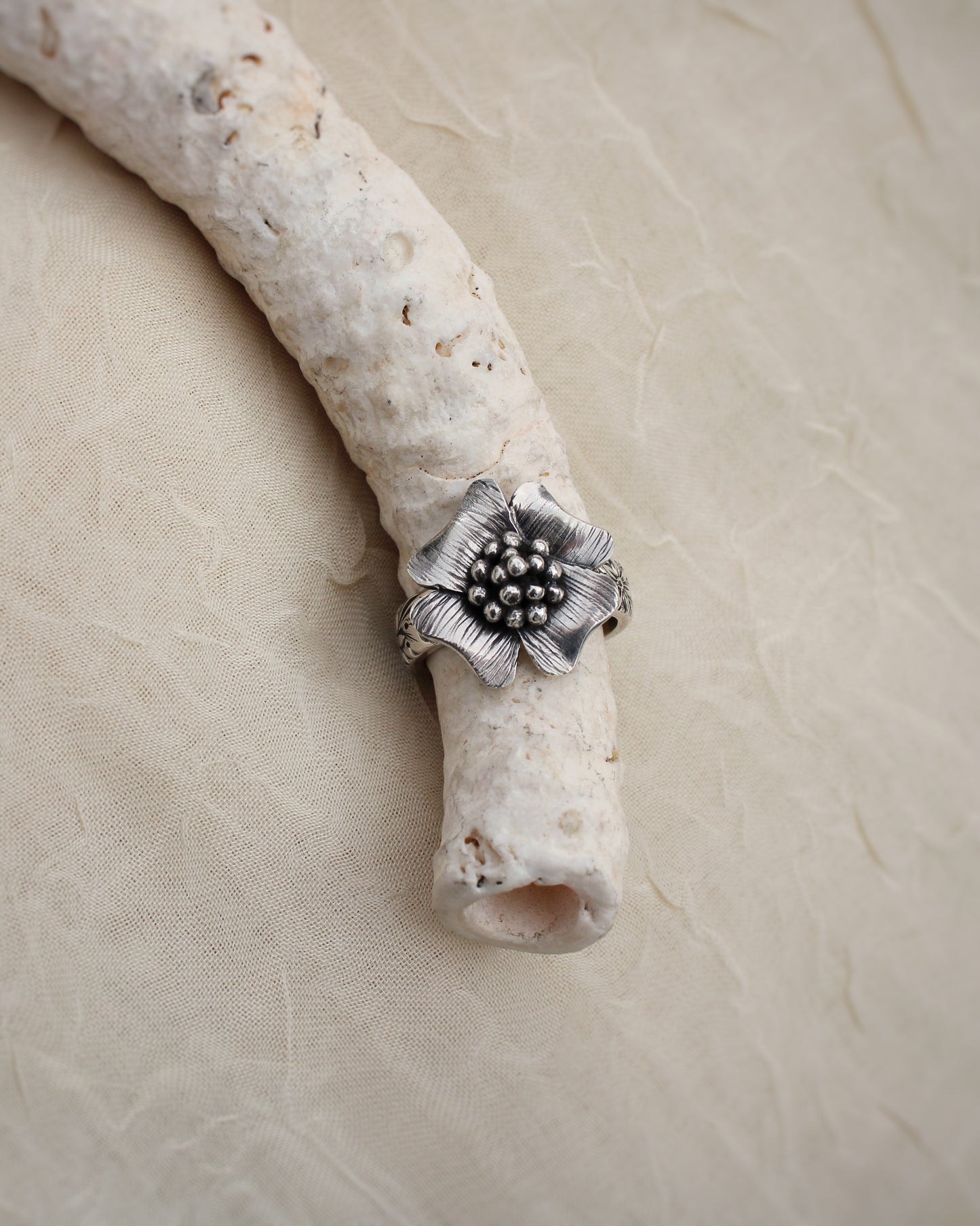 Reverie Rings: Sterling Silver Dogwood Flowers
