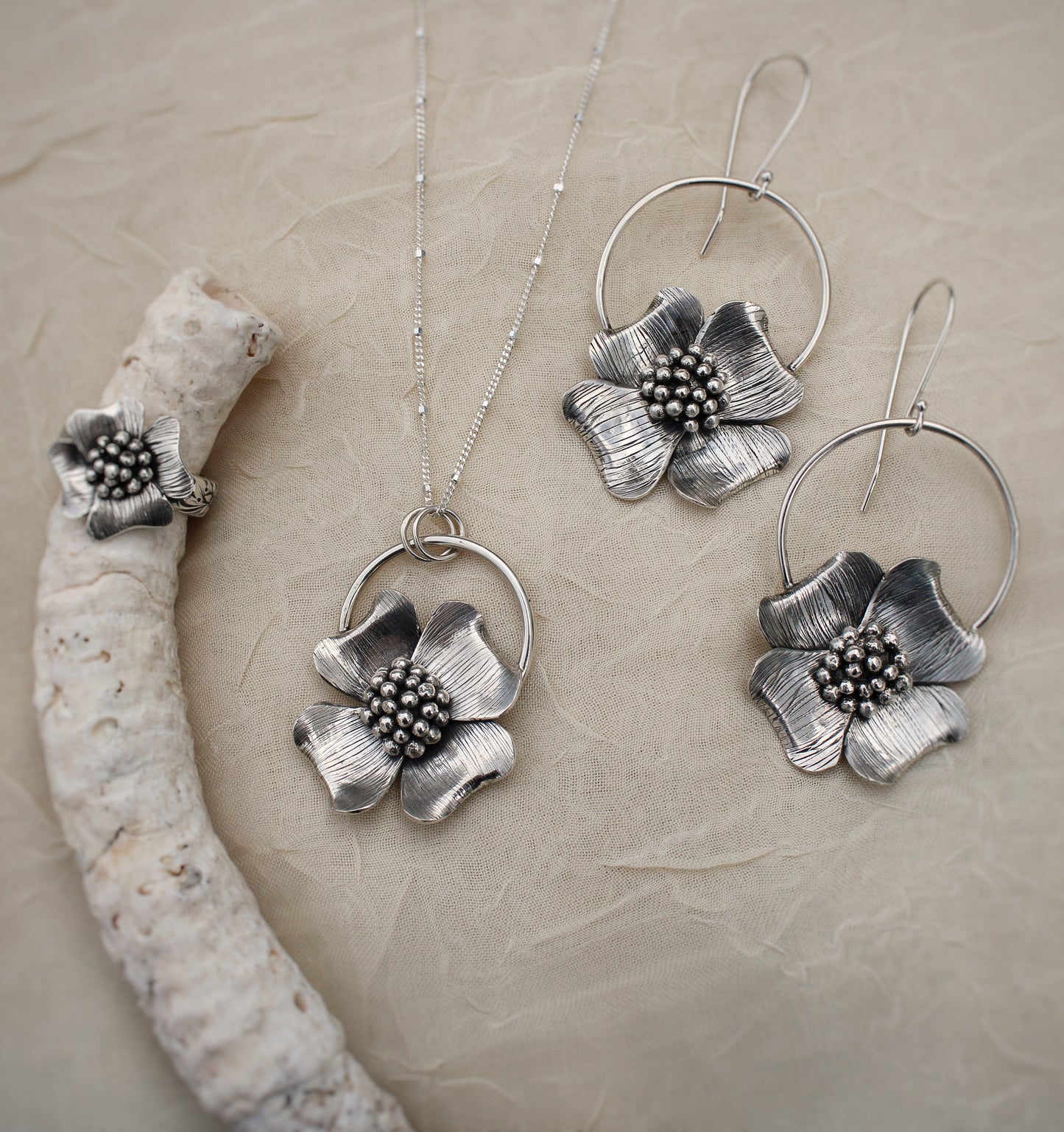 Dogwood Delight: Sterling Silver Dogwood Flower Earrings