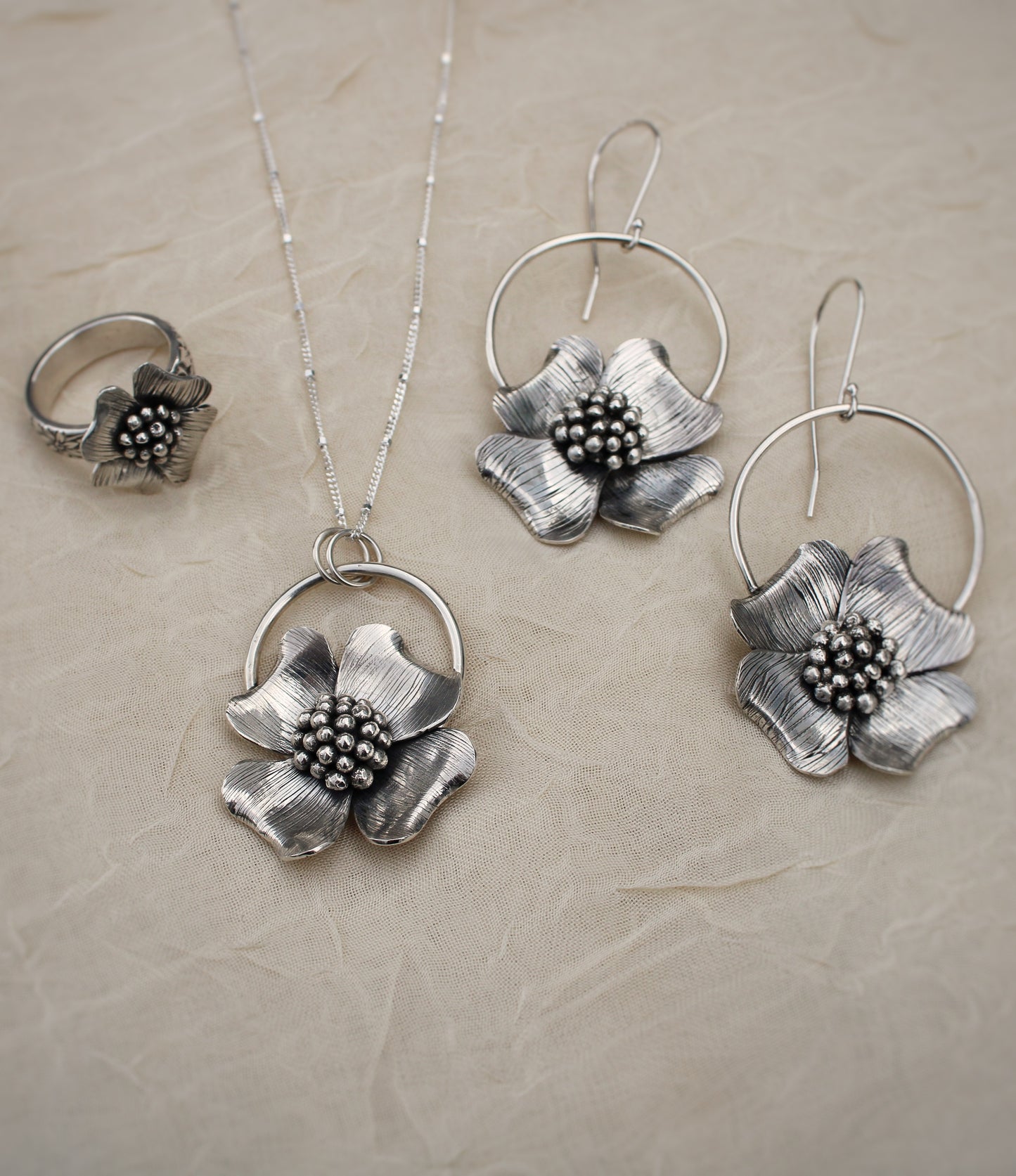 Dogwood Delight: Sterling Silver Dogwood Flower Earrings