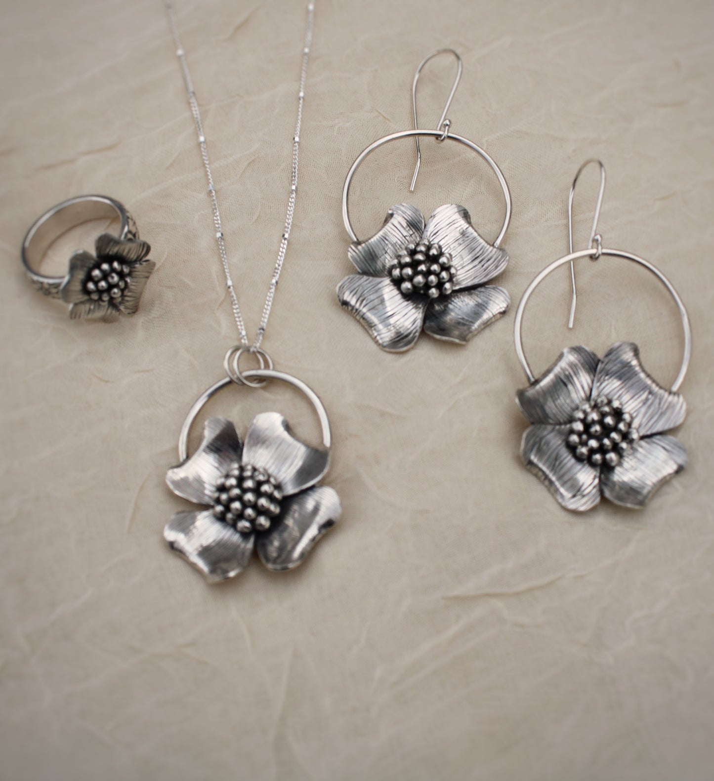 Reverie Rings: Sterling Silver Dogwood Flowers