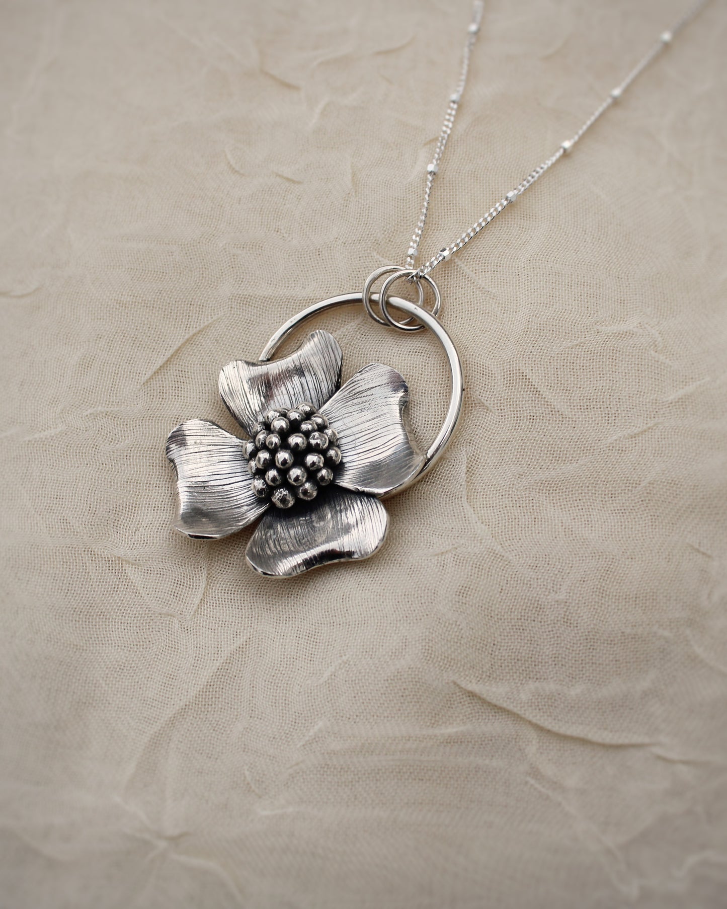 Spring Awakening Pendant: Sterling Silver Dogwood Flower