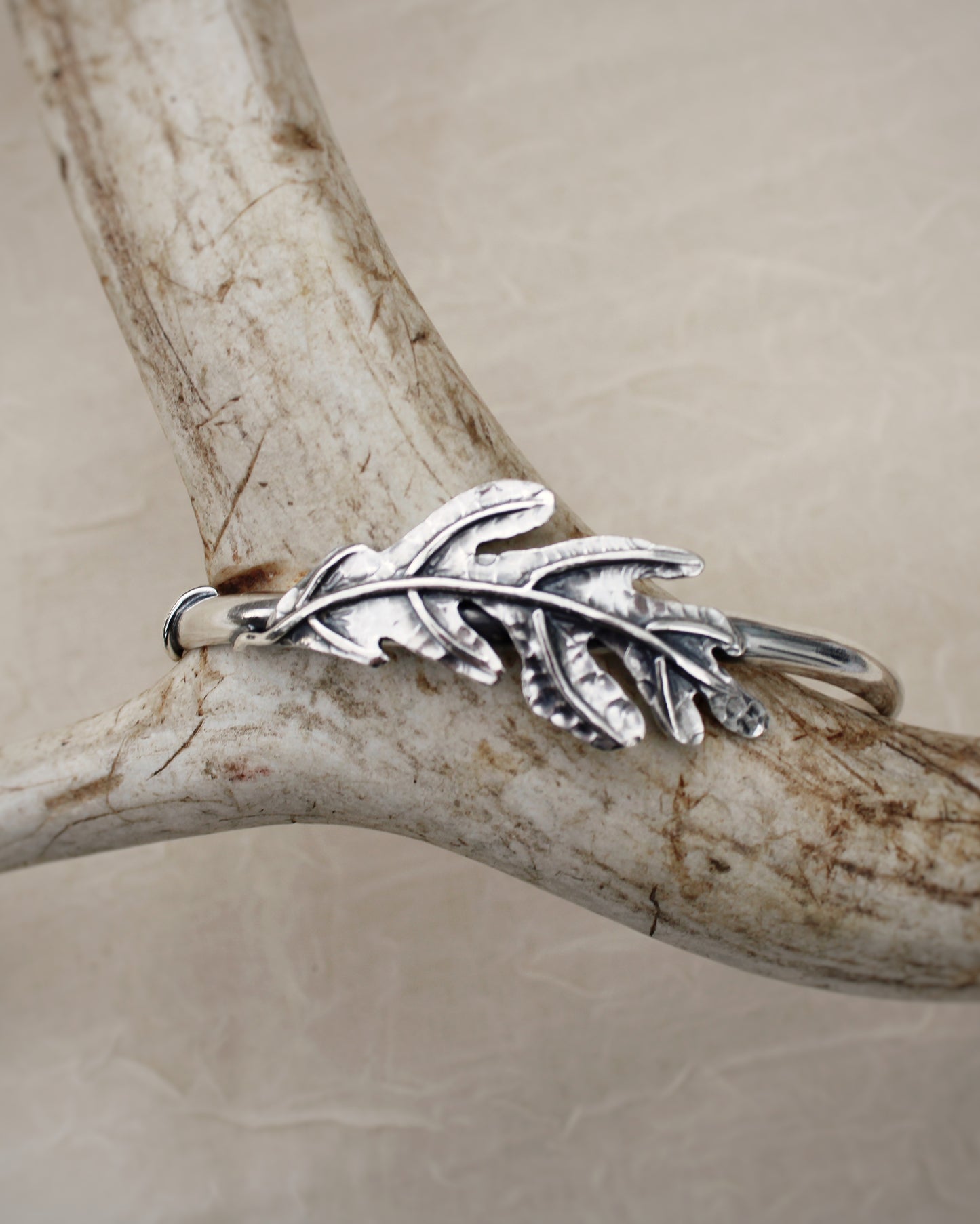 Steadfast Strength: Sterling Silver Handcrafted Oak Leaf Cuff