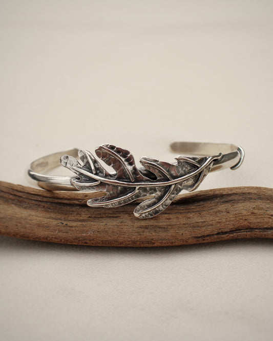 Steadfast Strength: Sterling Silver Handcrafted Oak Leaf Cuff