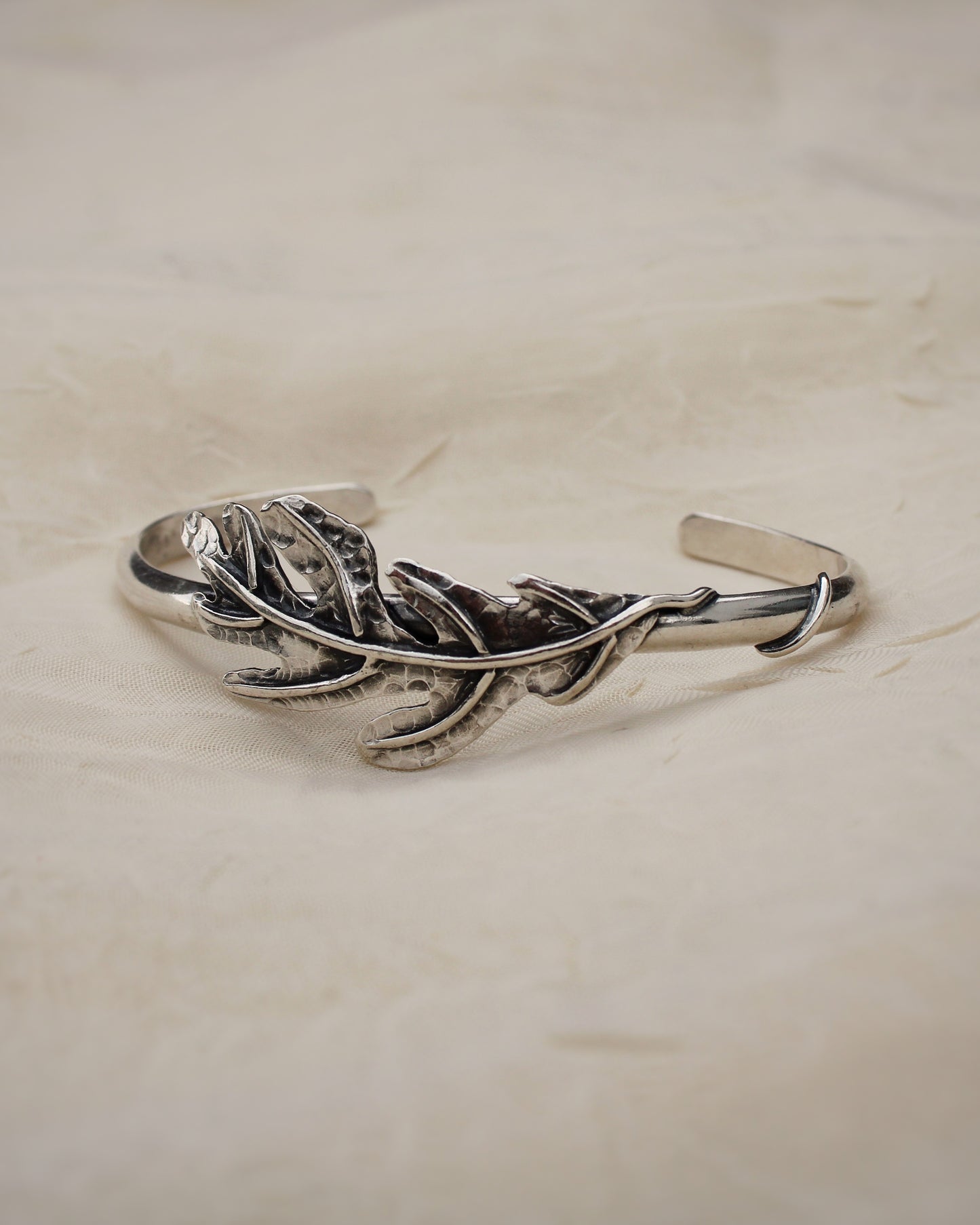 Steadfast Strength: Sterling Silver Handcrafted Oak Leaf Cuff