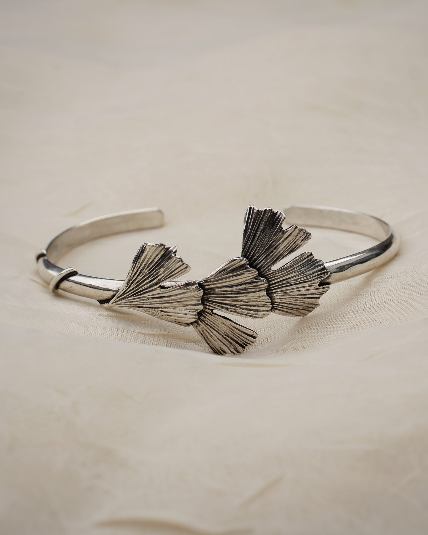 Woven Wisdom: Sterling Silver Triple Gingko Cuff