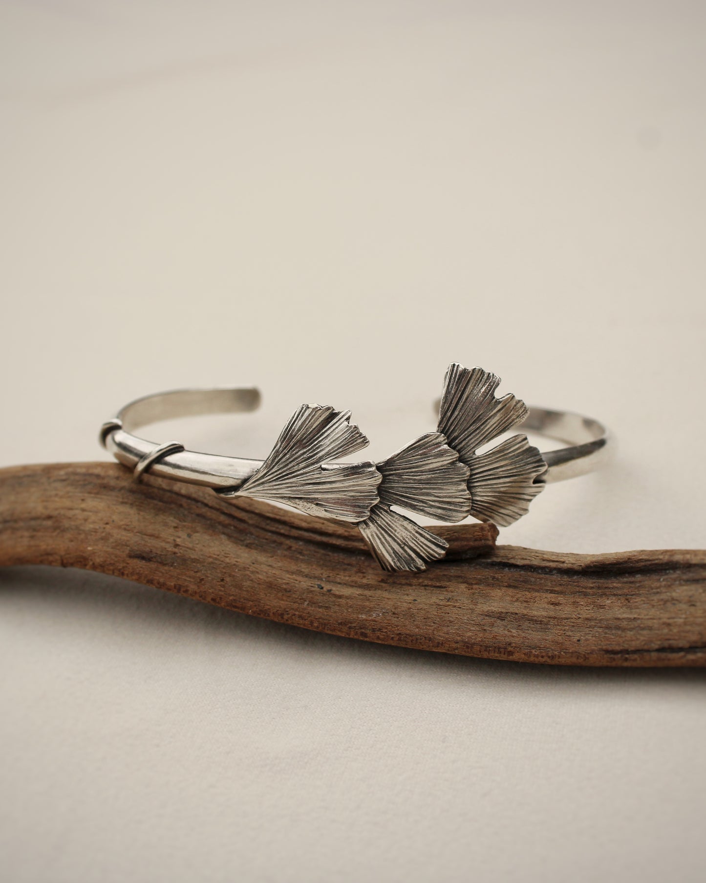 Woven Wisdom: Sterling Silver Triple Gingko Cuff