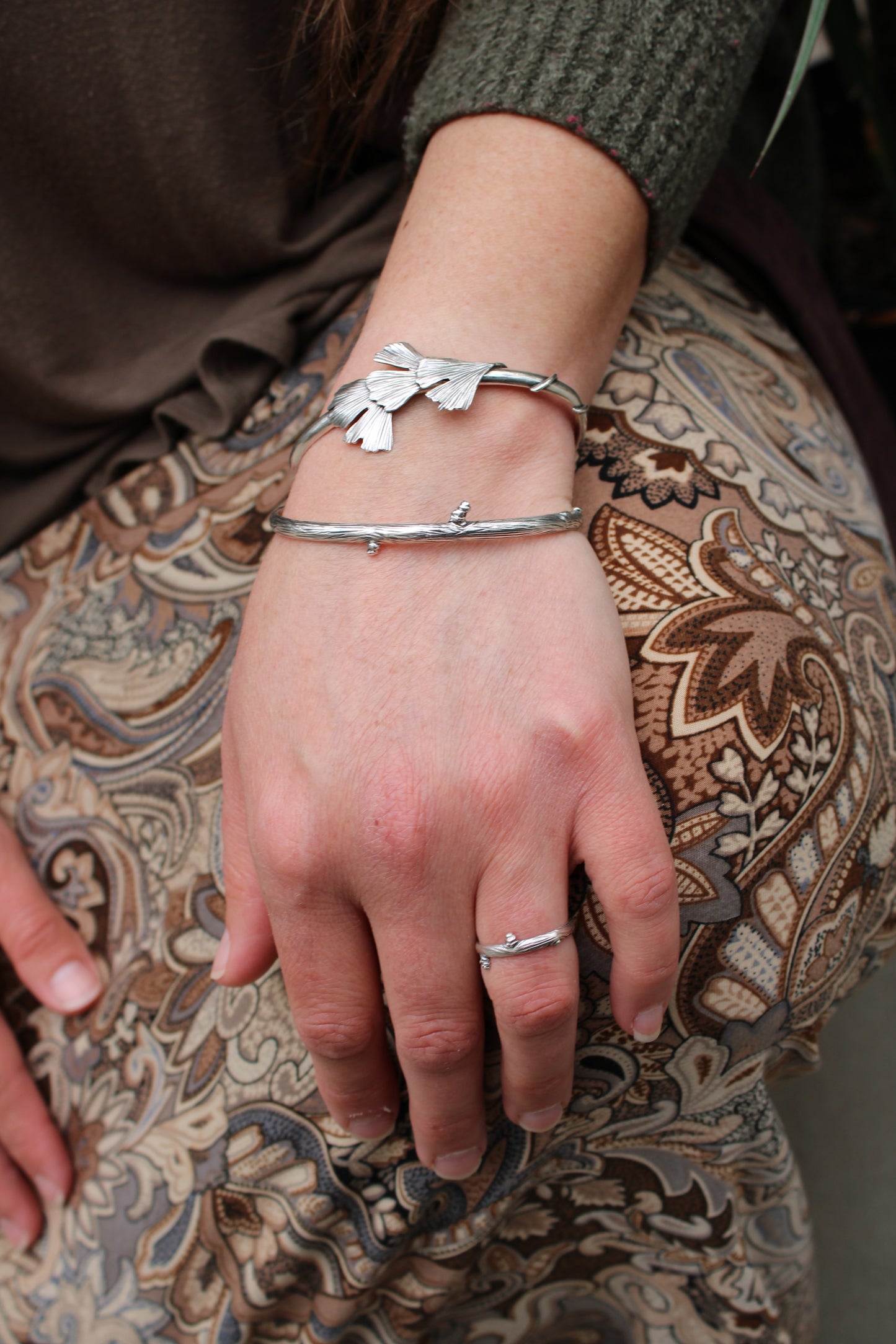 Woven Wisdom: Sterling Silver Triple Gingko Cuff