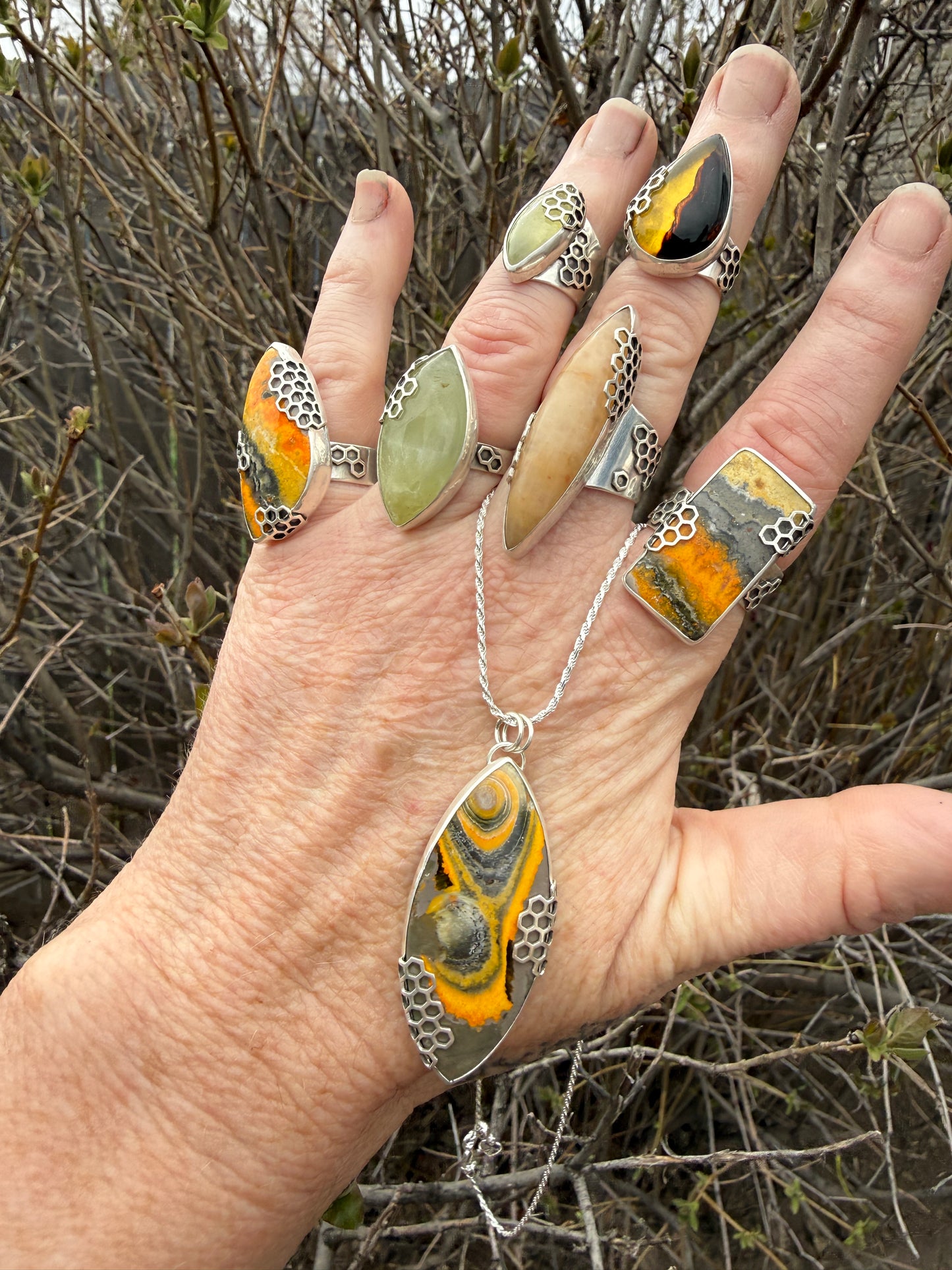 Soft Spark Ring - Sterling Silver & Lemon Jade - size 5.25