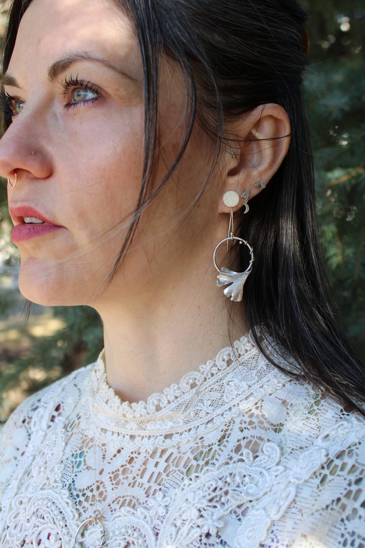Golden Dawn Pendant: Sterling Silver Gingko Leaves