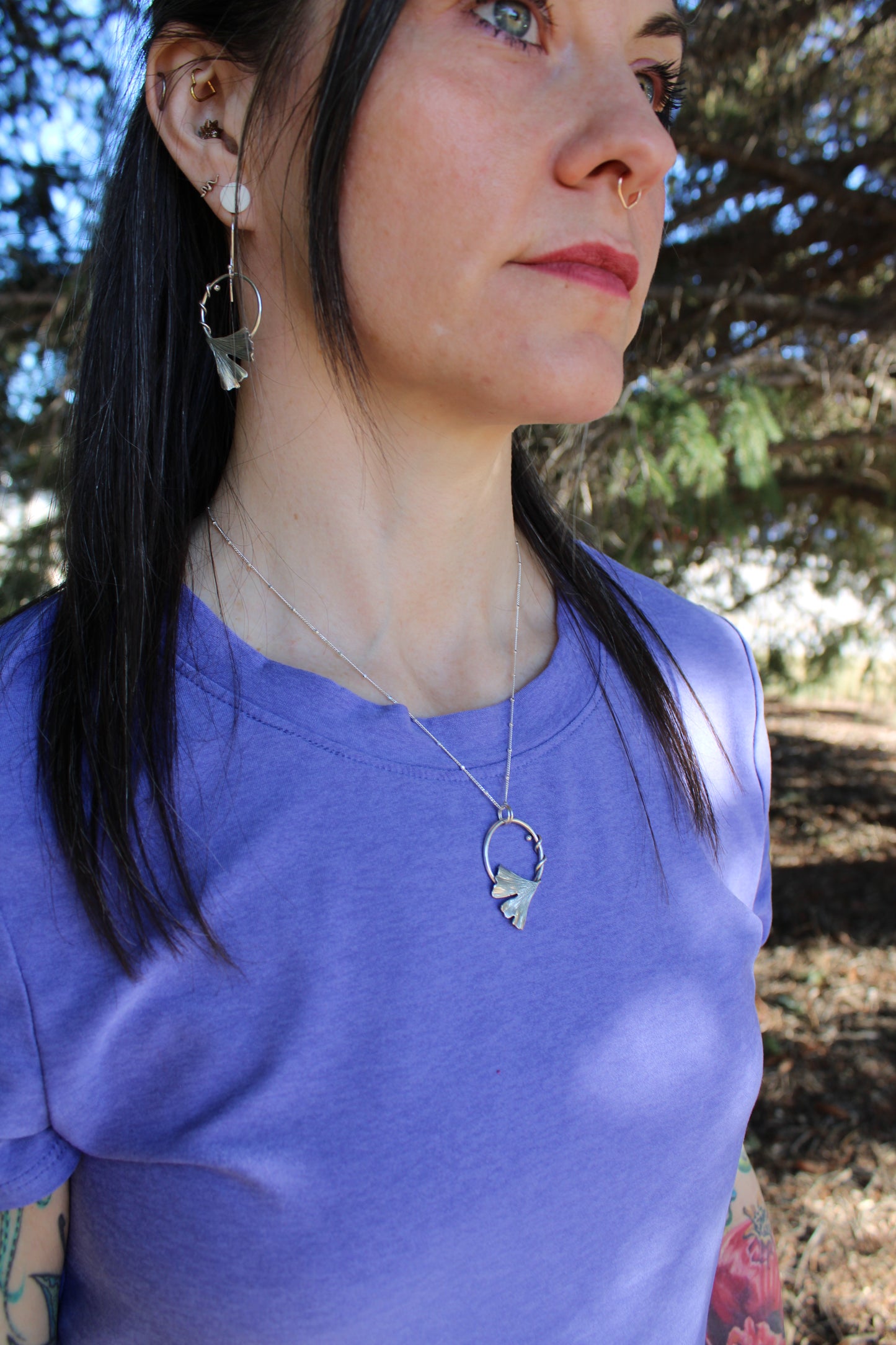 Golden Dawn Pendant: Sterling Silver Gingko Leaves