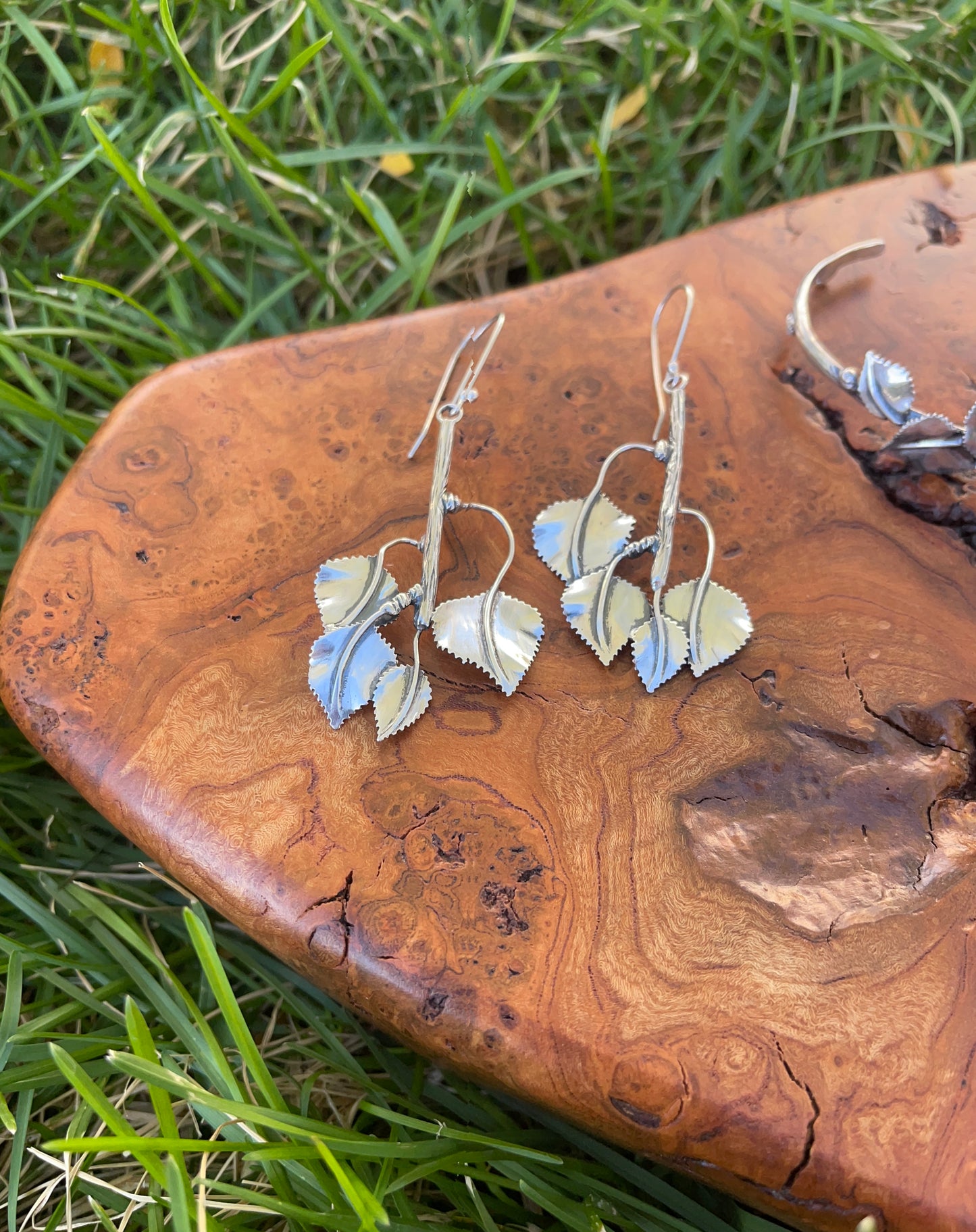Whispering Grove Earrings: Sterling Silver Aspen Leaves