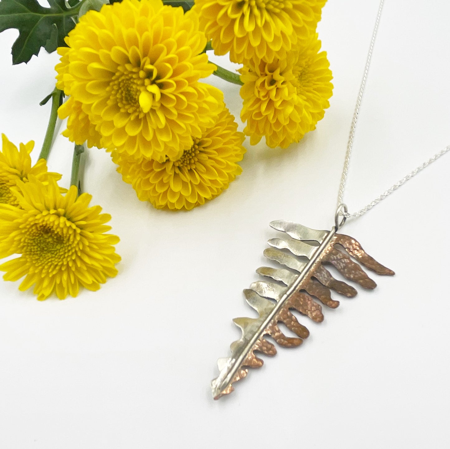 Forest Balance Necklace: Copper & Sterling Silver Sword Fern