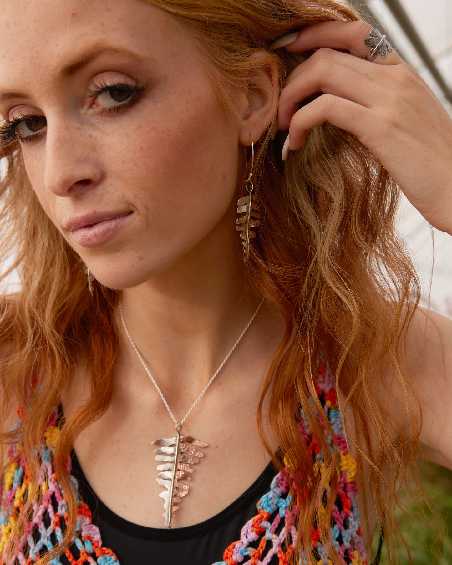 Forest Balance Necklace: Copper & Sterling Silver Sword Fern
