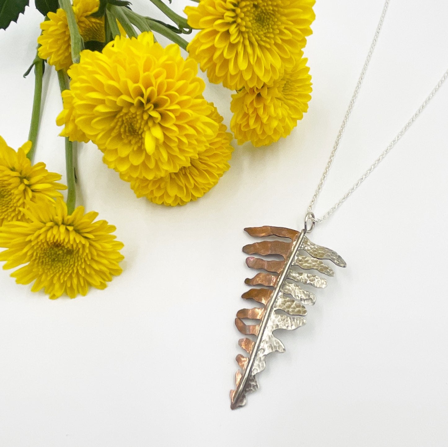 Forest Balance Necklace: Copper & Sterling Silver Sword Fern