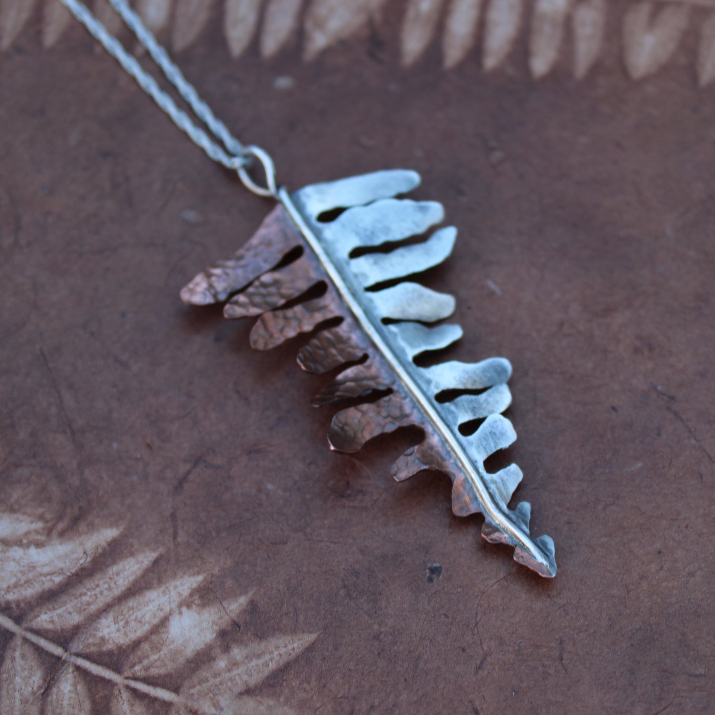 Forest Balance Necklace: Copper & Sterling Silver Sword Fern