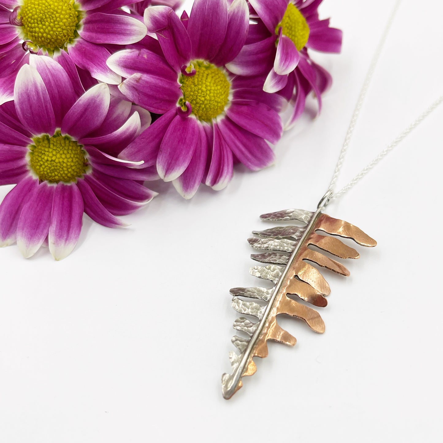 Forest Balance Necklace: Copper & Sterling Silver Sword Fern