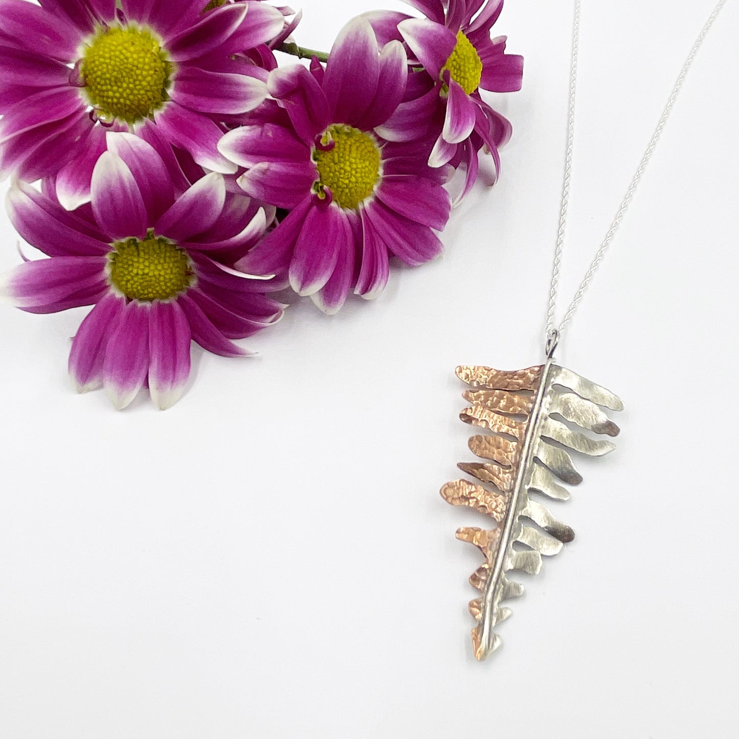 Forest Balance Necklace: Copper & Sterling Silver Sword Fern