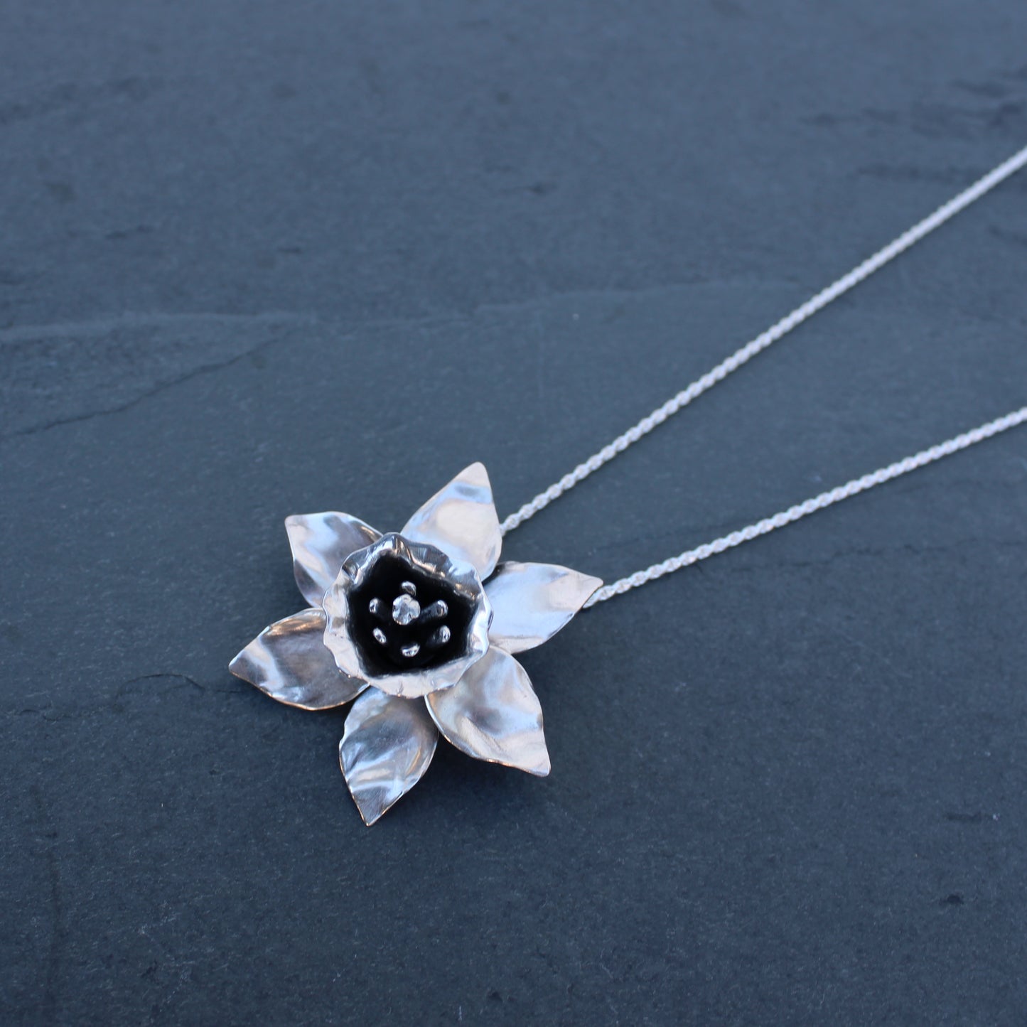 Morning Bloom Necklace: Sterling Silver Daffodil Flower Pendant