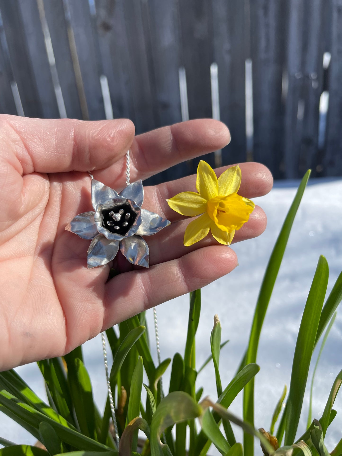 Morning Bloom Necklace: Sterling Silver Daffodil Flower Pendant