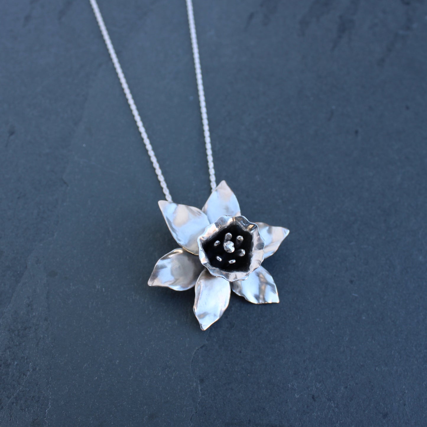 Morning Bloom Necklace: Sterling Silver Daffodil Flower Pendant