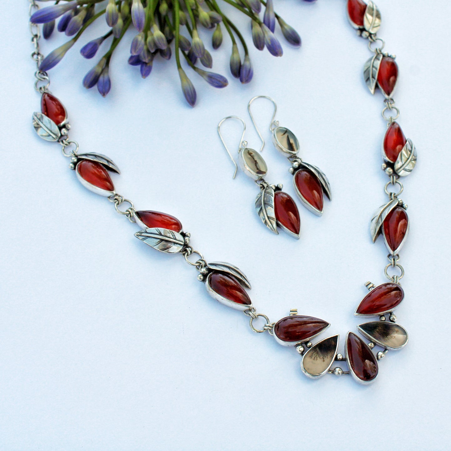 Fireside Blossom Necklace: Carnelian & Dendritic Agate