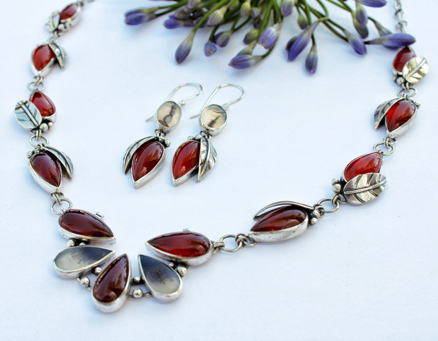 Fireside Blossom Necklace: Carnelian & Dendritic Agate