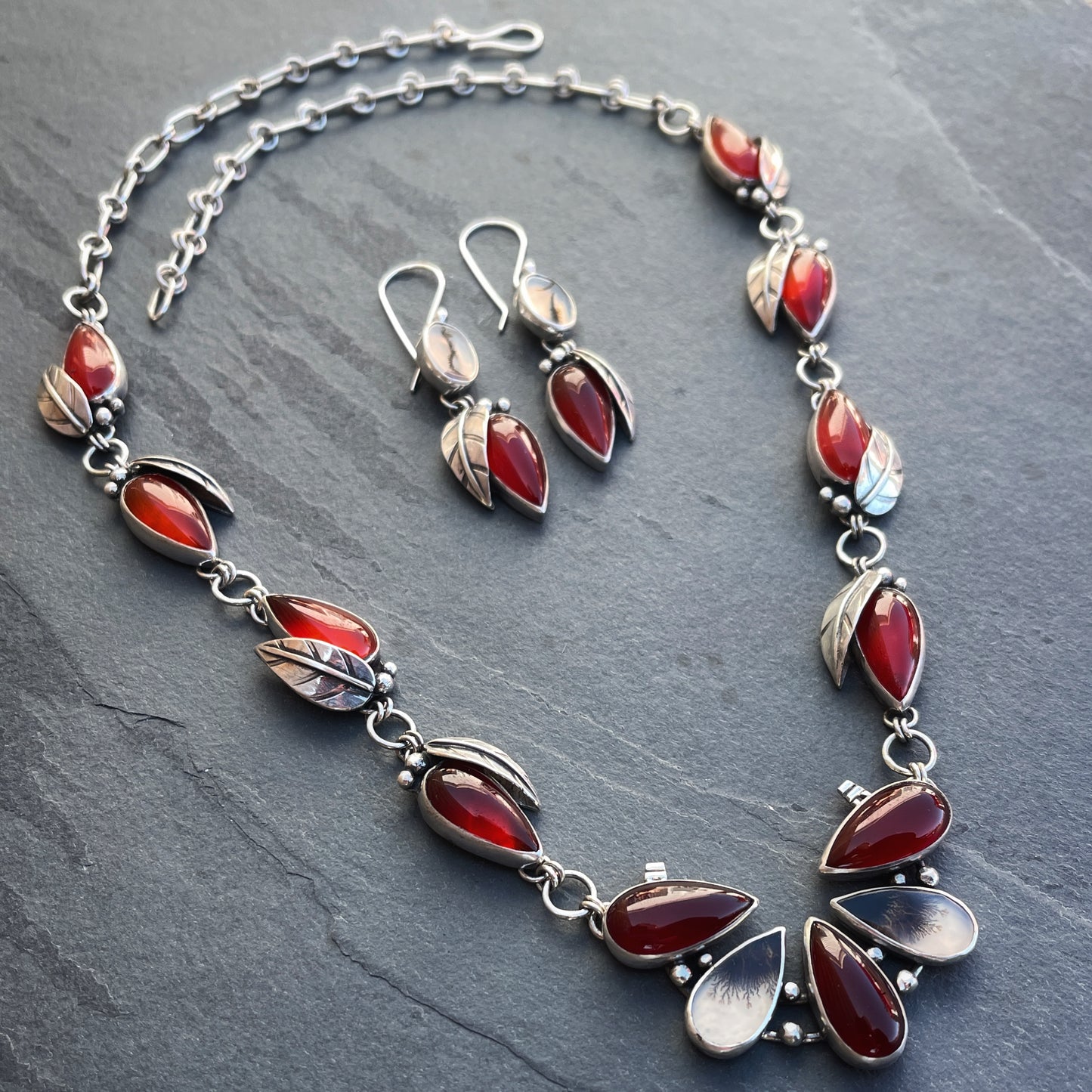 Fireside Blossom Necklace: Carnelian & Dendritic Agate