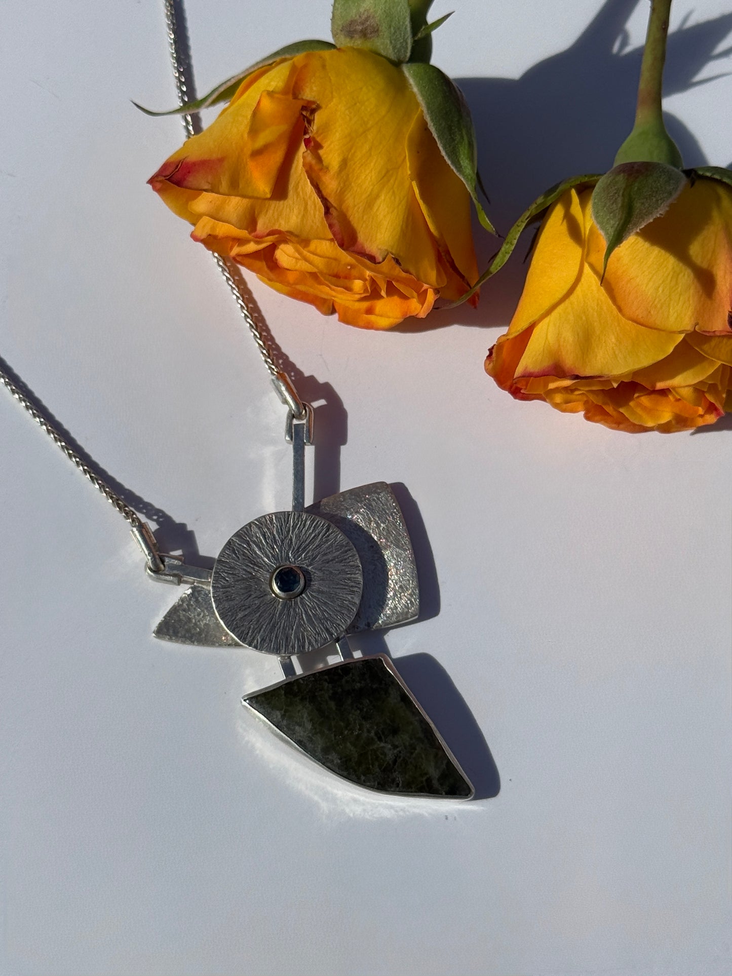 Mountain Waters Necklace: Sterling Silver, Jade & Montana Sapphire