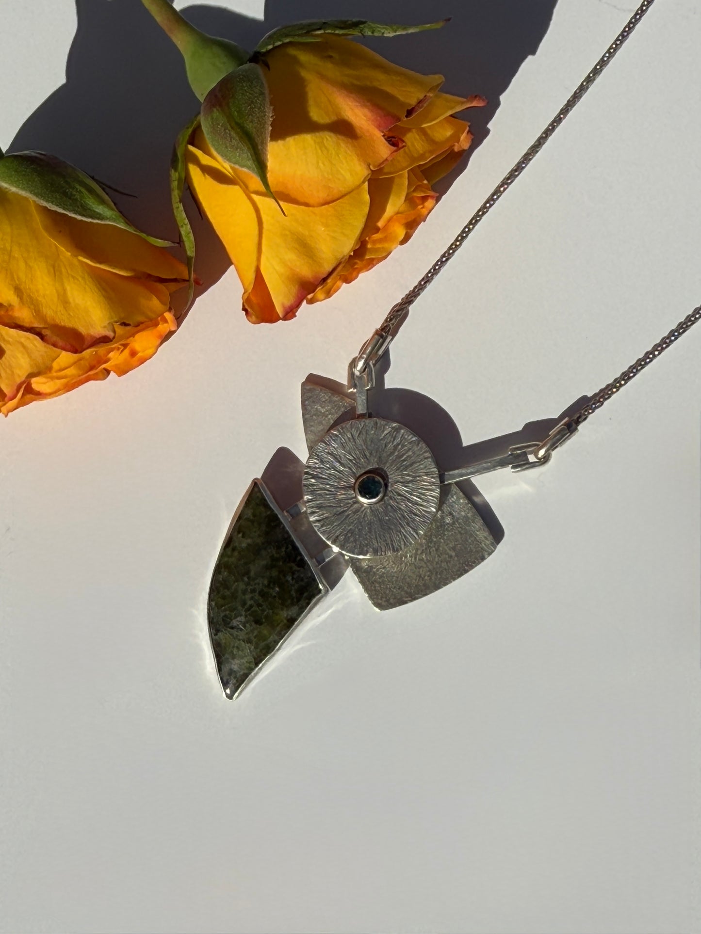 Mountain Waters Necklace: Sterling Silver, Jade & Montana Sapphire