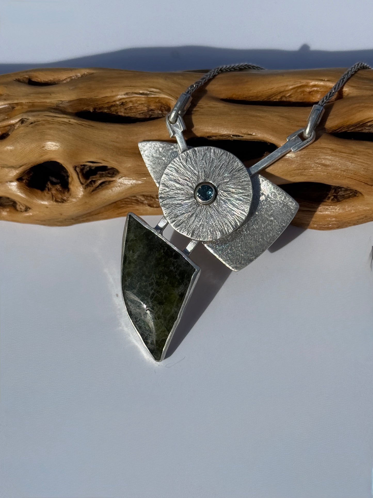 Mountain Waters Necklace: Sterling Silver, Jade & Montana Sapphire