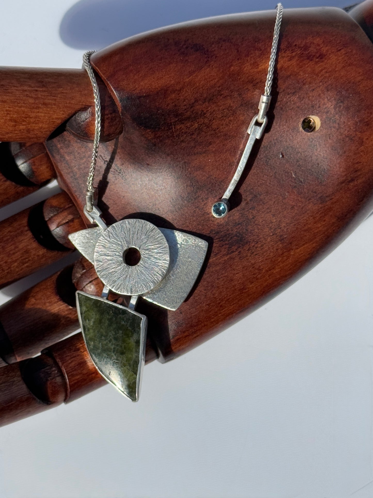 Mountain Waters Necklace: Sterling Silver, Jade & Montana Sapphire