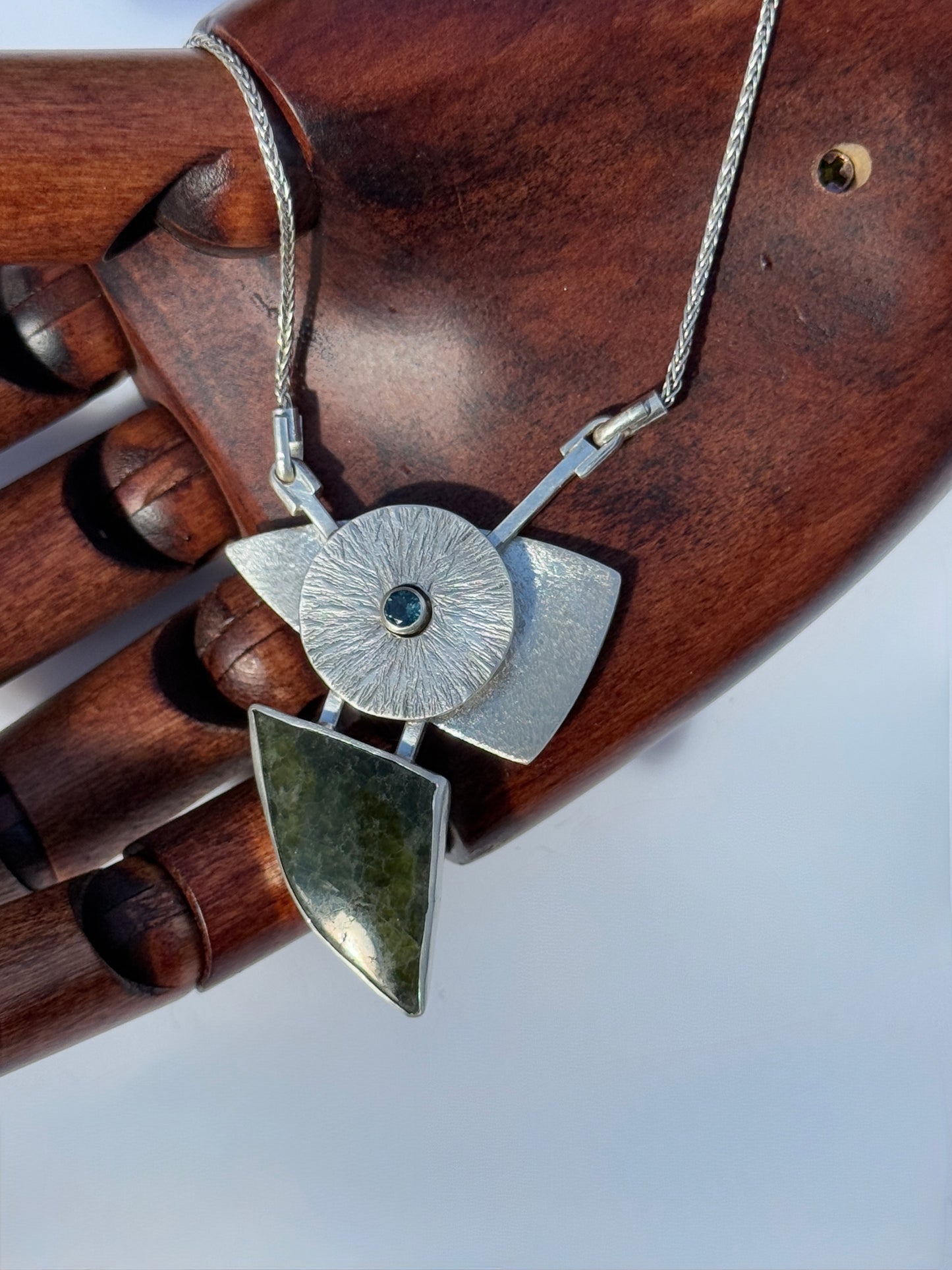 Mountain Waters Necklace: Sterling Silver, Jade & Montana Sapphire