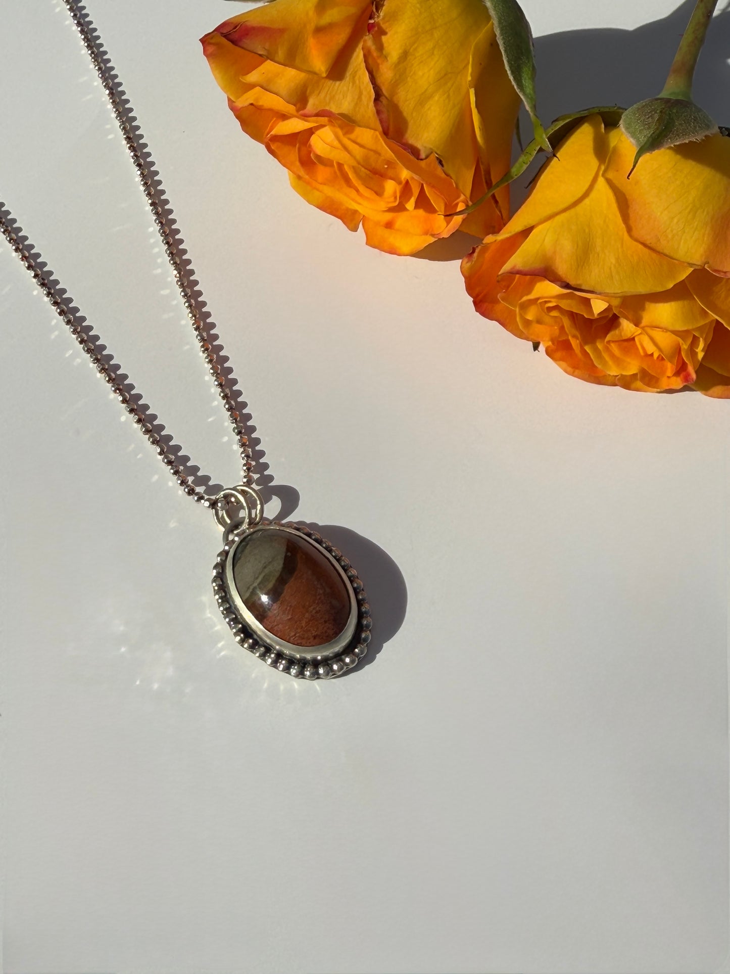 Painted Horizon Necklace: Sterling Silver & Polychrome Jasper
