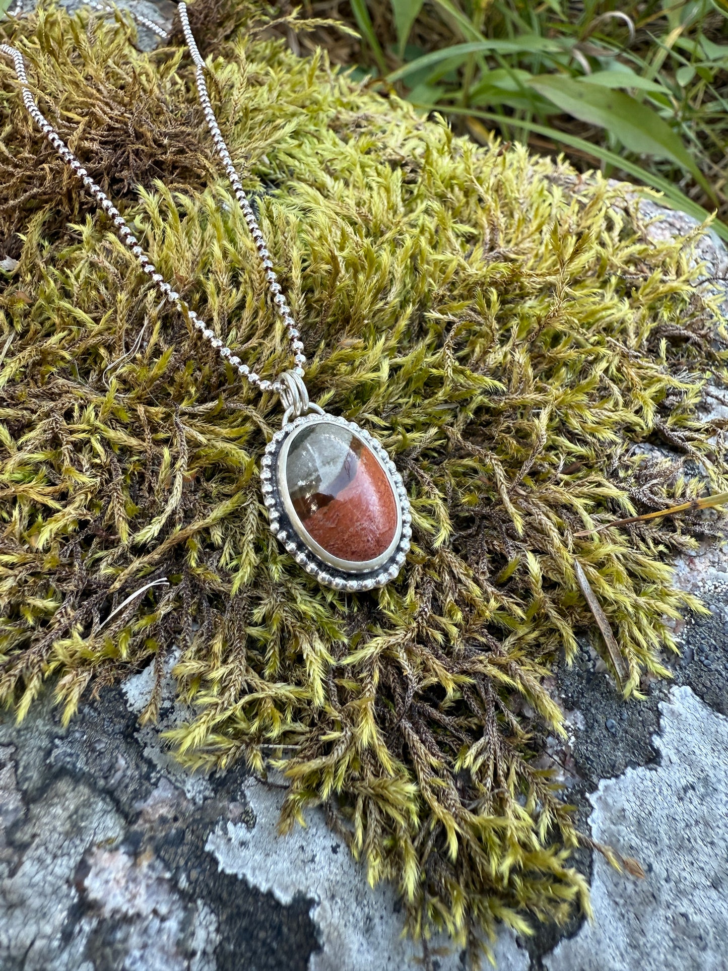 Painted Horizon Necklace: Sterling Silver & Polychrome Jasper