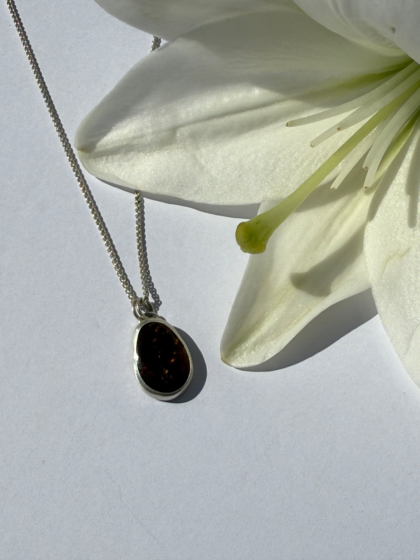 Emberlight Necklace: Sterling Silver & Fire Agate Pendant