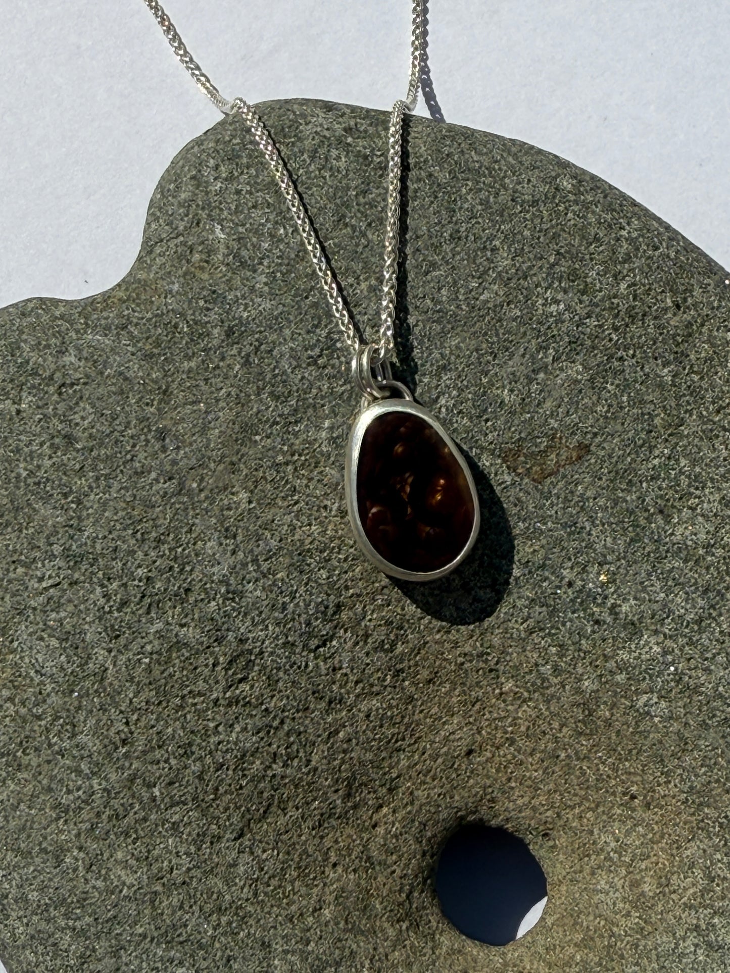 Emberlight Necklace: Sterling Silver & Fire Agate Pendant