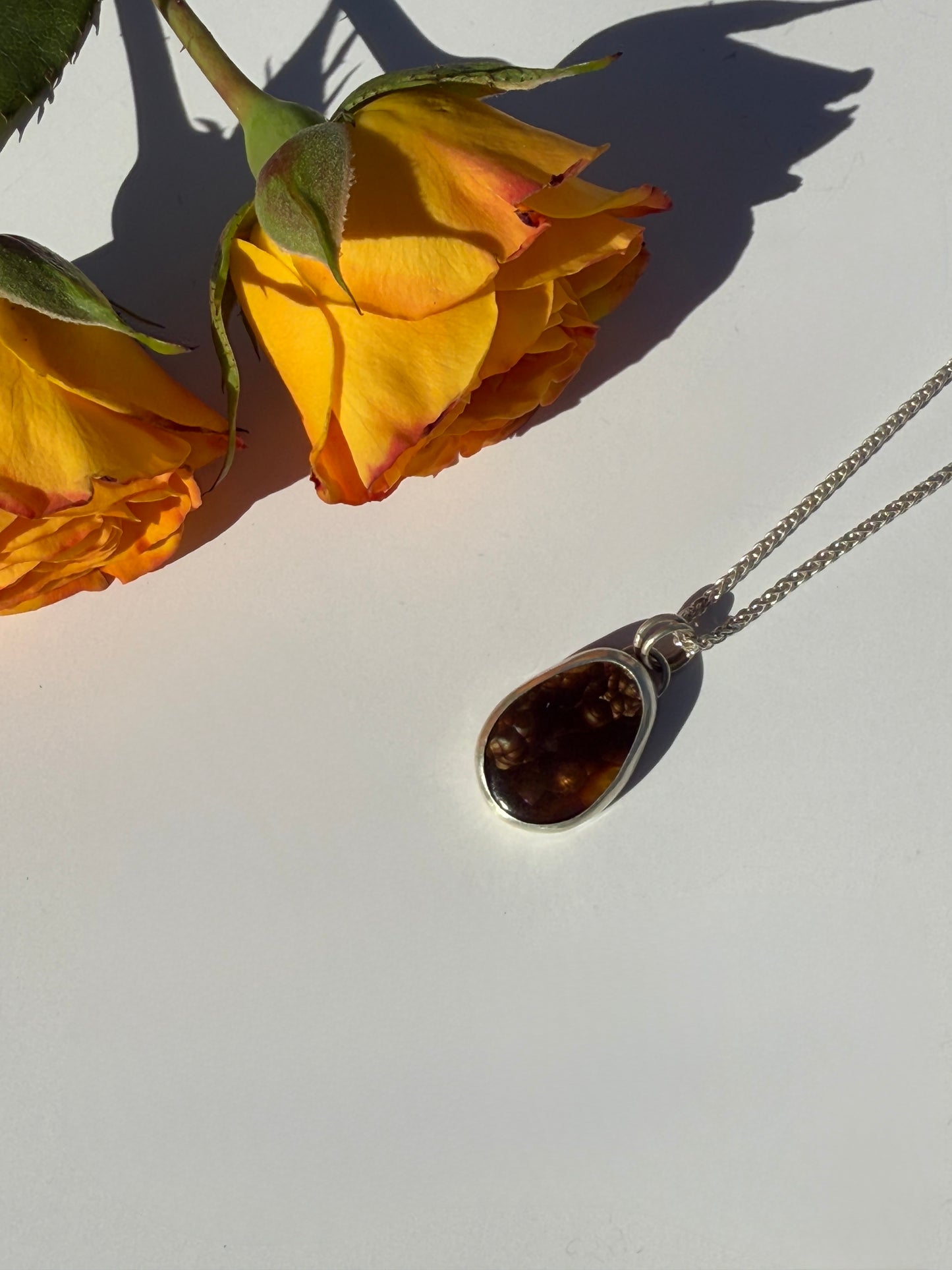 Emberlight Necklace: Sterling Silver & Fire Agate Pendant