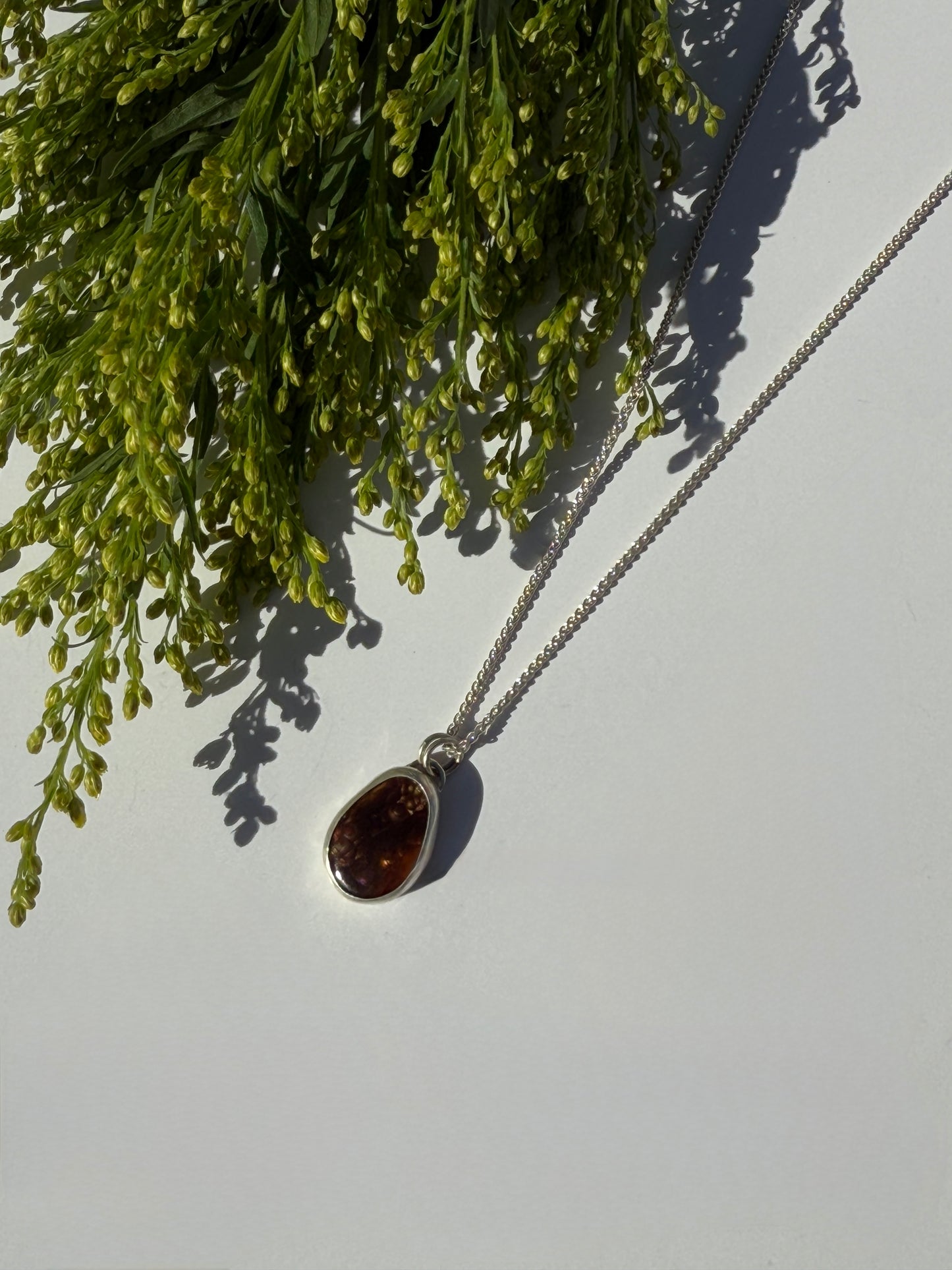 Emberlight Necklace: Sterling Silver & Fire Agate Pendant