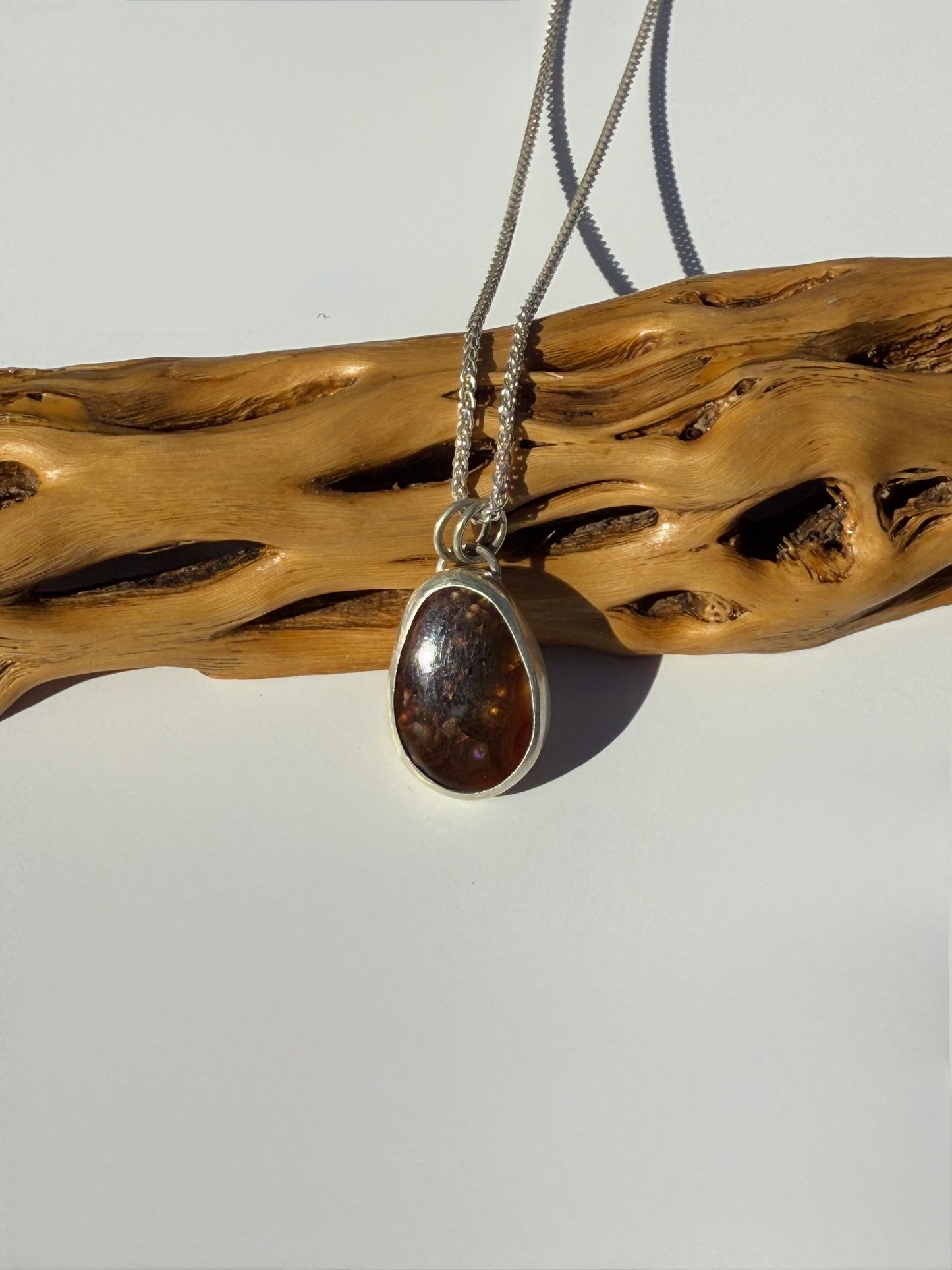 Emberlight Necklace: Sterling Silver & Fire Agate Pendant